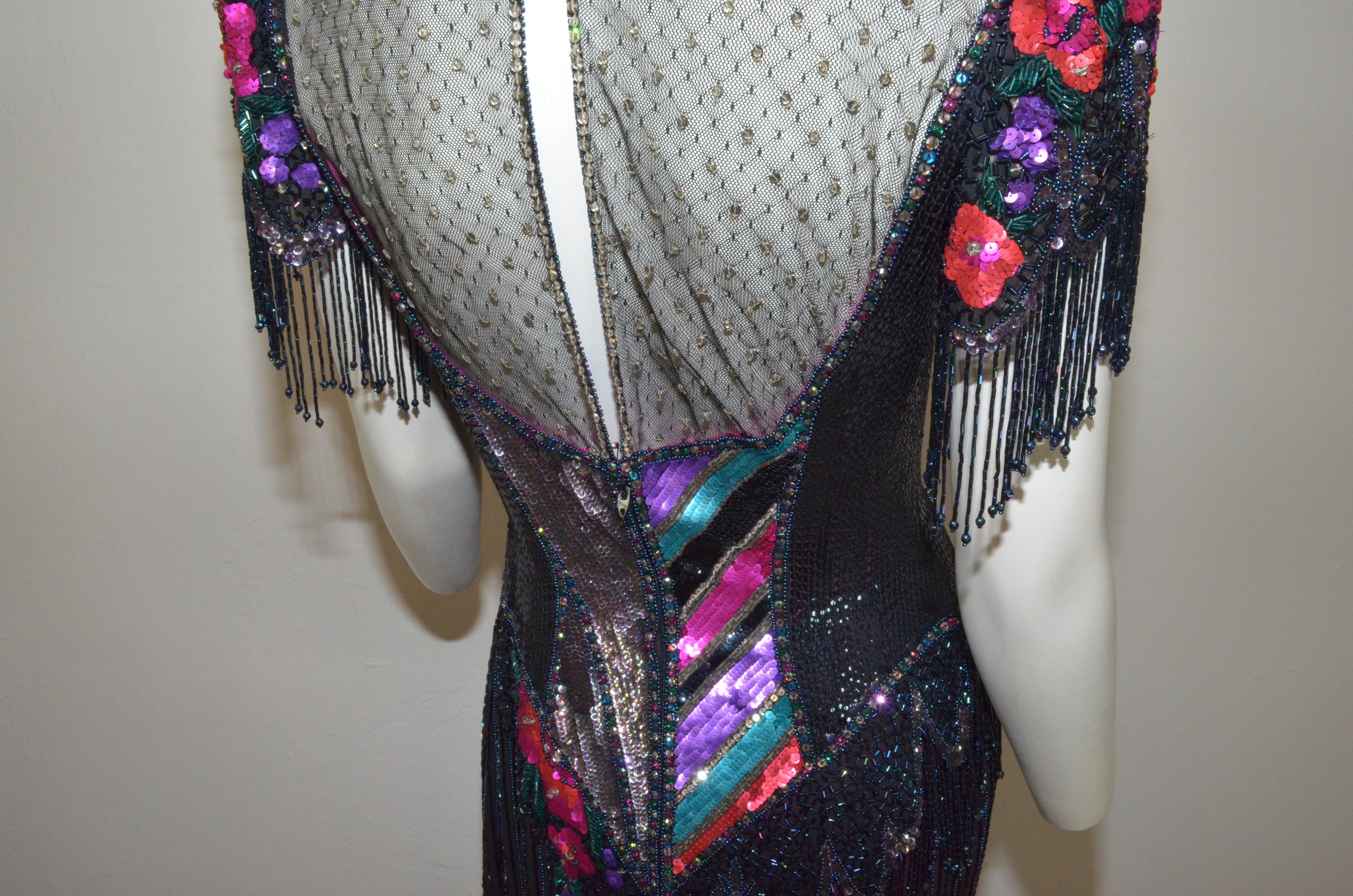 Bob Mackie 1970's Fringe Beaded Embellished Dress 3