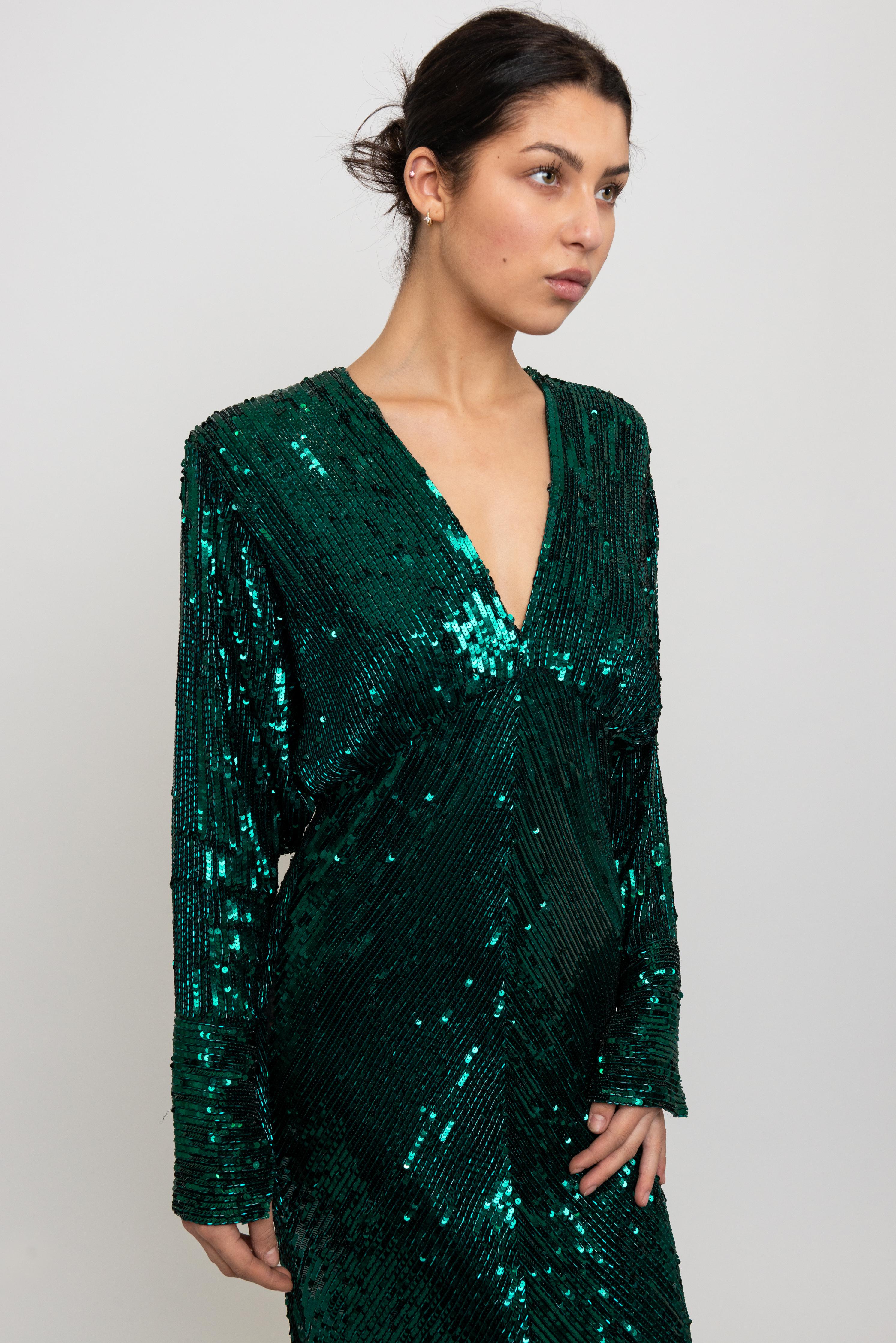 Bob Mackie 1980's Emerald Green Sequin Gown im Angebot 5