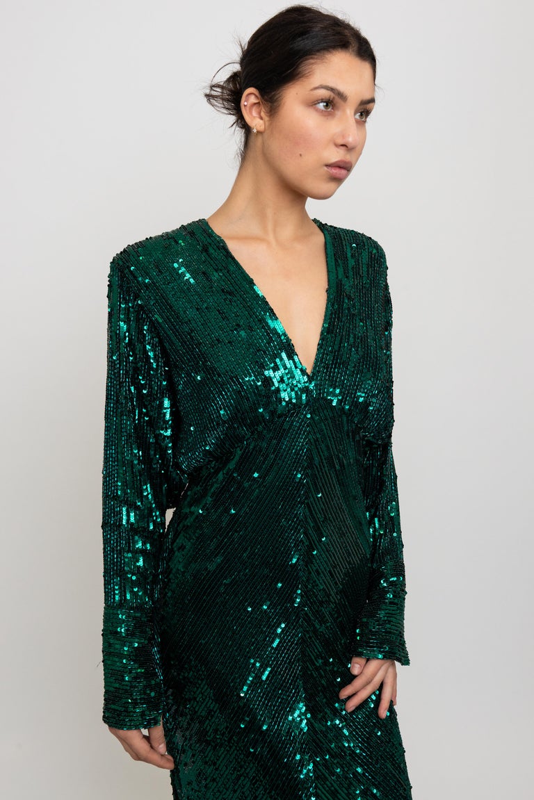 Bob Mackie 1980's Emerald Green Sequin Gown