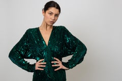 Bob Mackie 1980's Emerald Green Sequin Gown