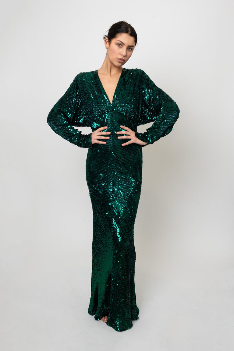 Bob Mackie 1980's Emerald Green Sequin Gown