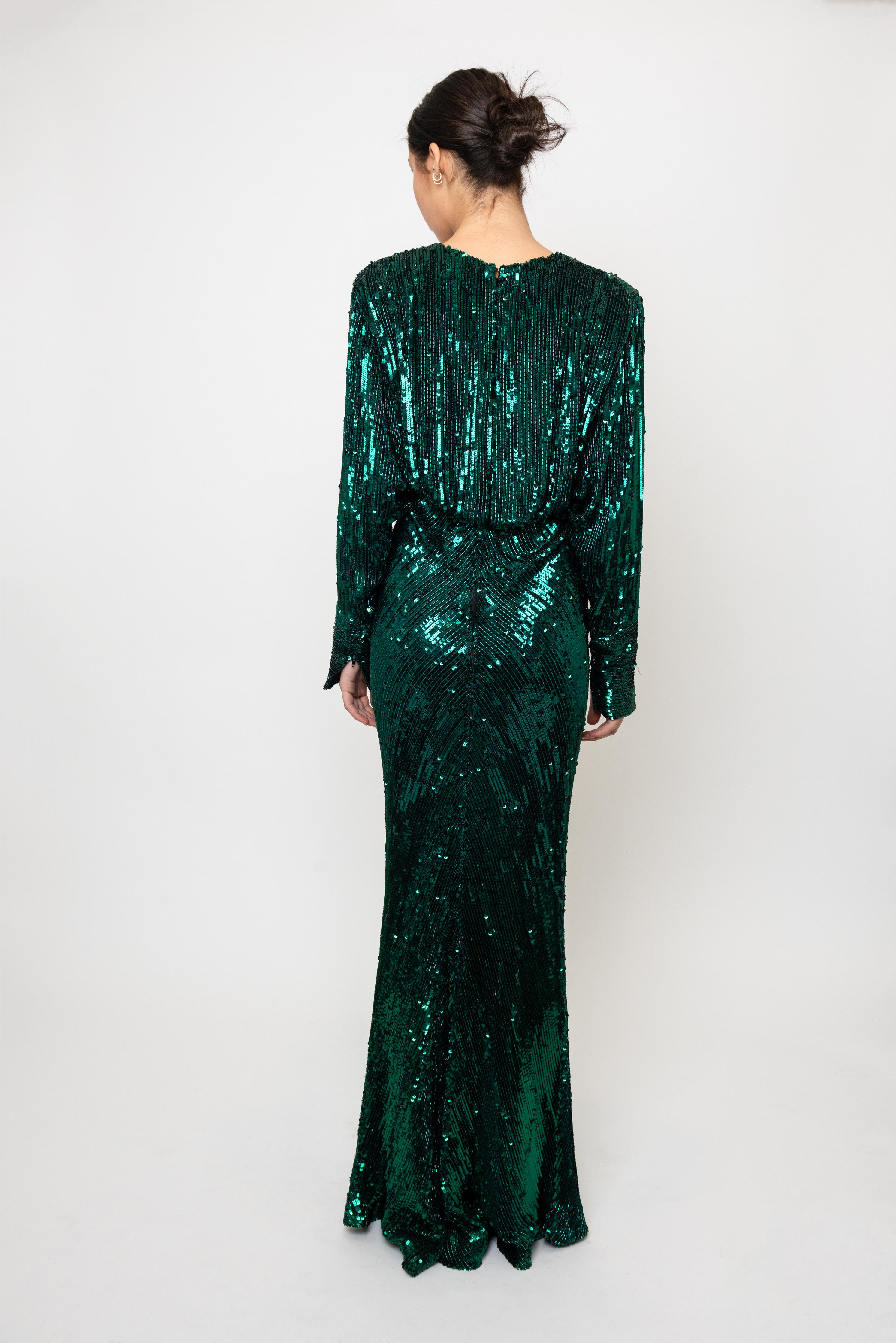 Bob Mackie 1980's Emerald Green Sequin Gown im Zustand „Hervorragend“ im Angebot in Los Angeles, CA