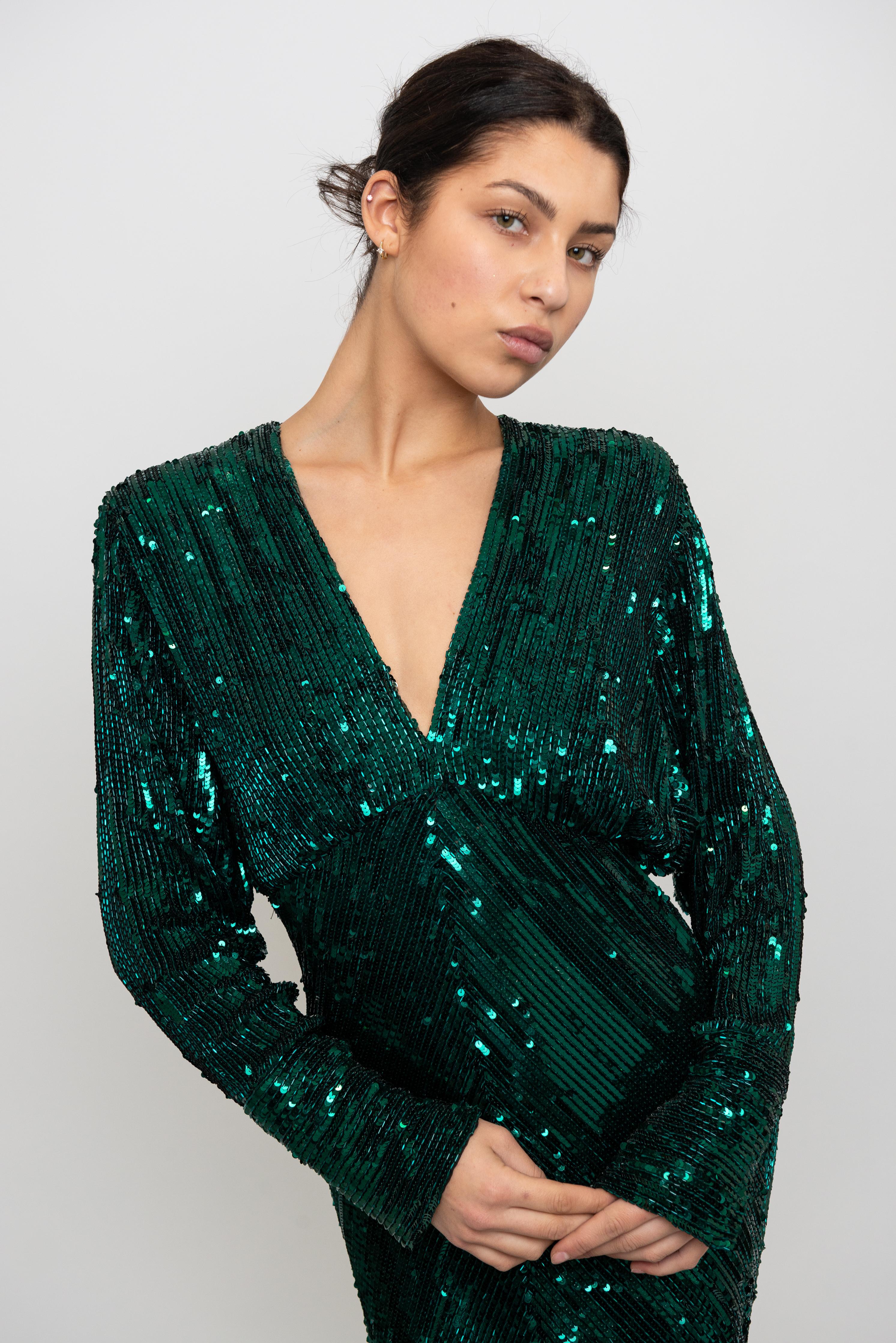 Bob Mackie 1980's Emerald Green Sequin Gown im Angebot 3