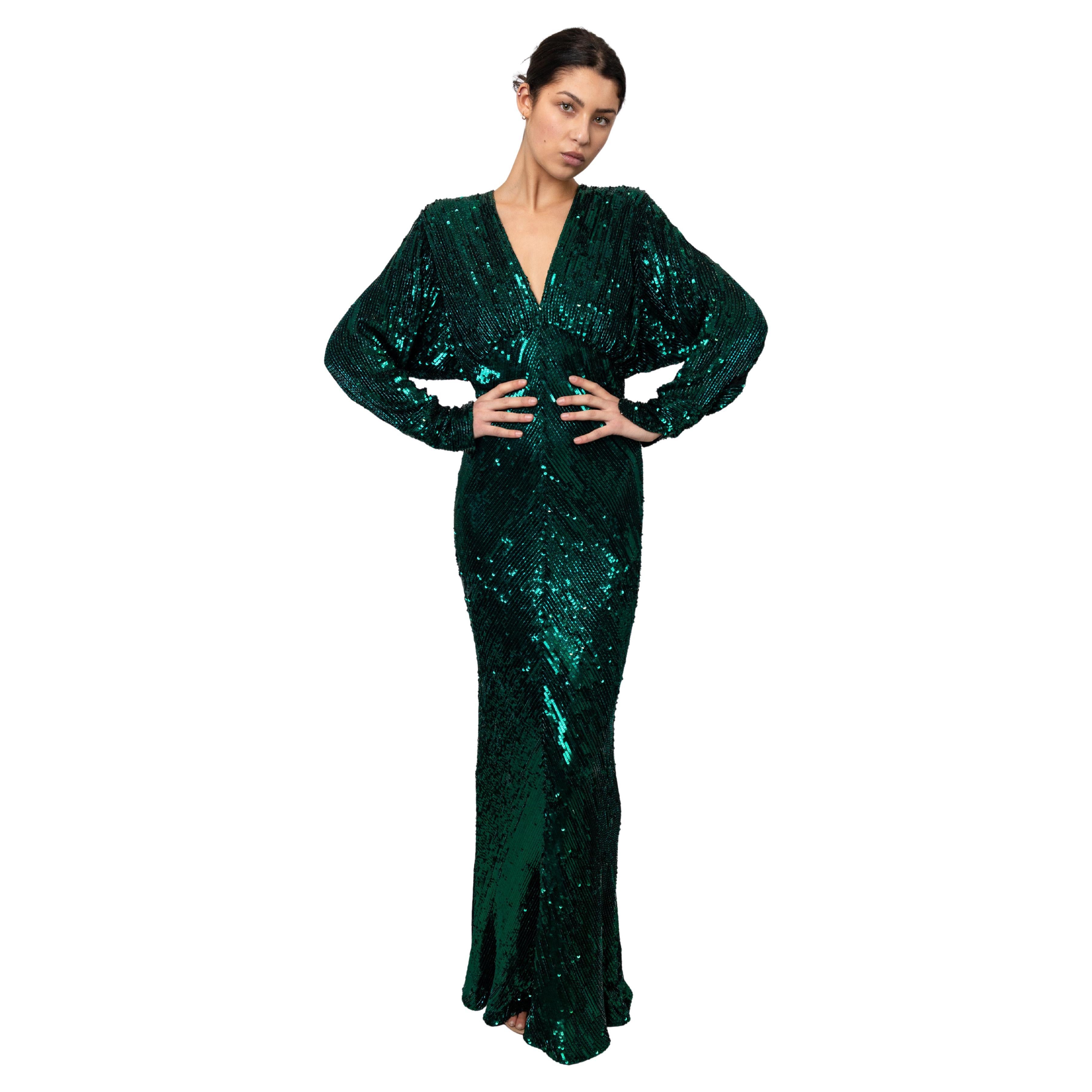 Bob Mackie 1980
s Emerald Green Sequin Gown