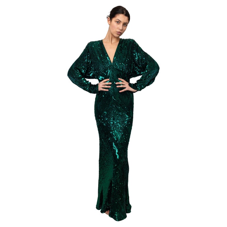 bob mackie green dress 1980's Emerald Sequin Gown For Sale at 1stDibs Recommended