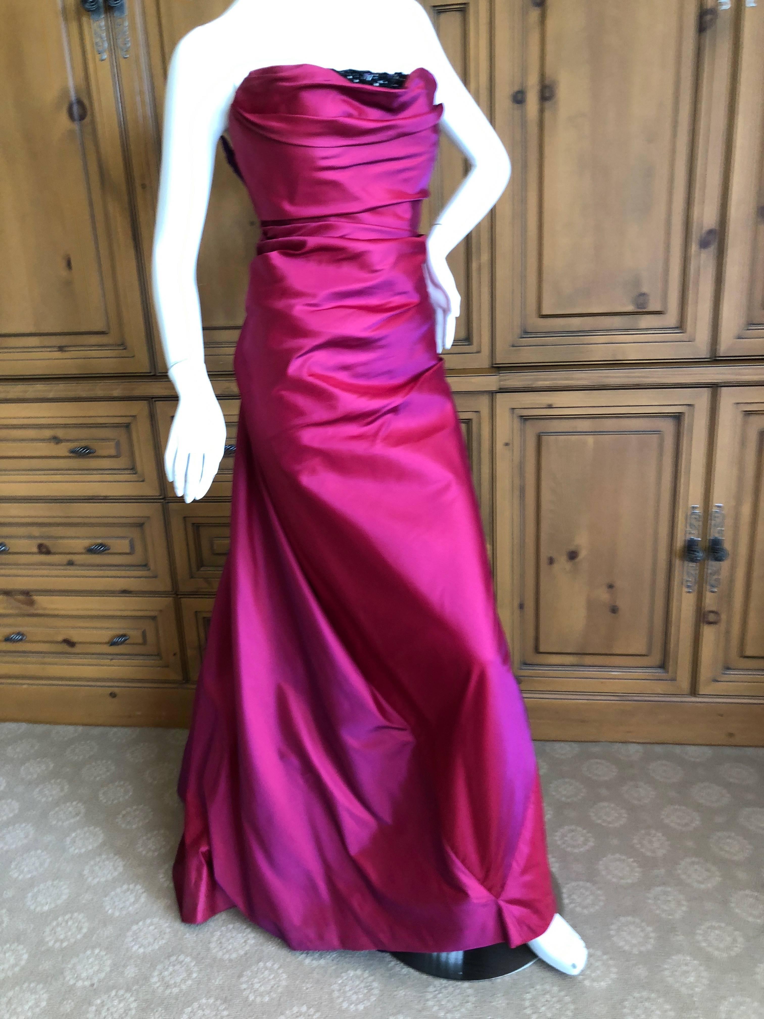Bob Mackie Glamorous Magenta Ballgown with Crystal Beaded Accents, 1980s  1