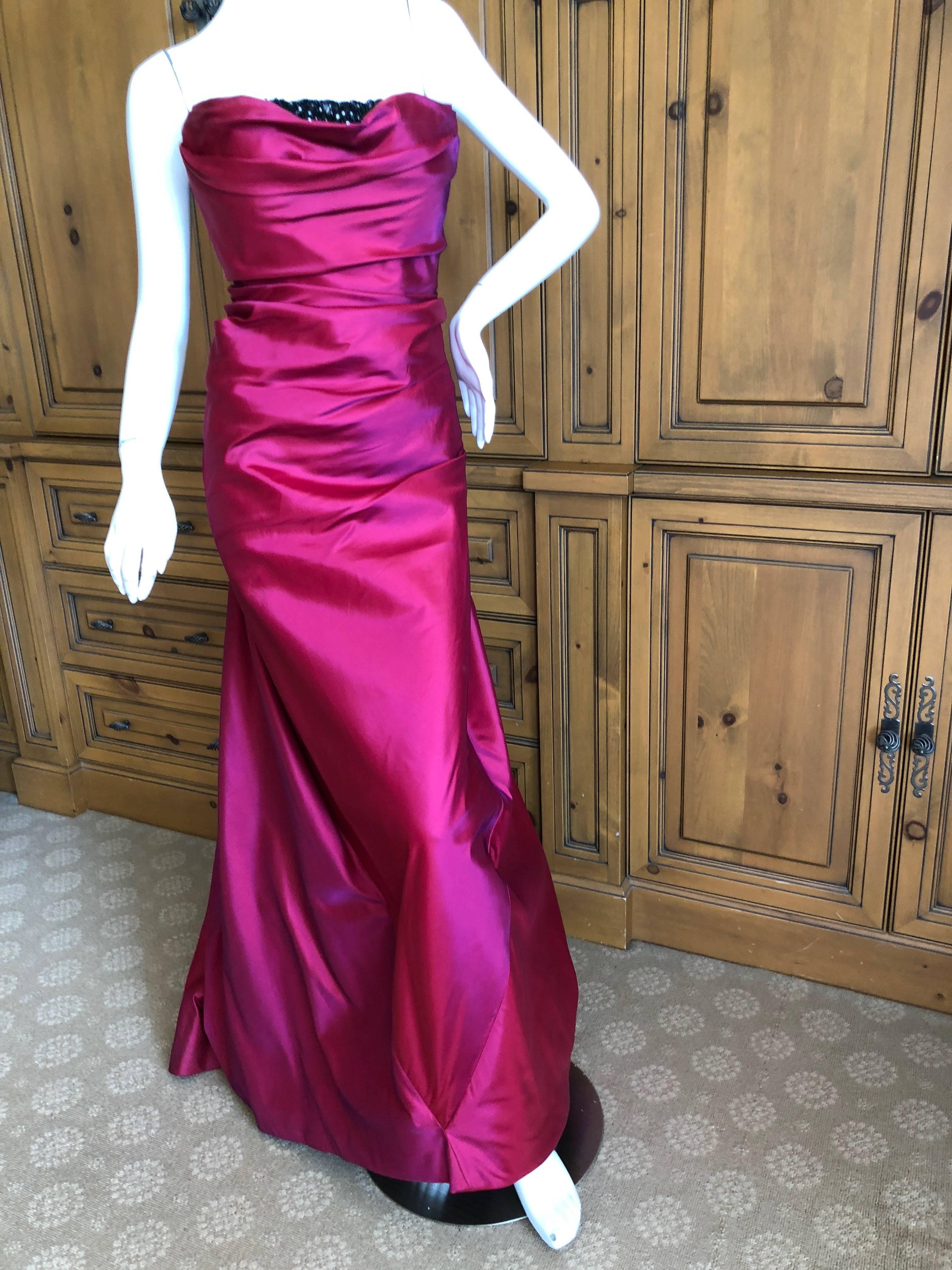 Bob Mackie Glamorous Magenta Ballgown with Crystal Beaded Accents, 1980s  2