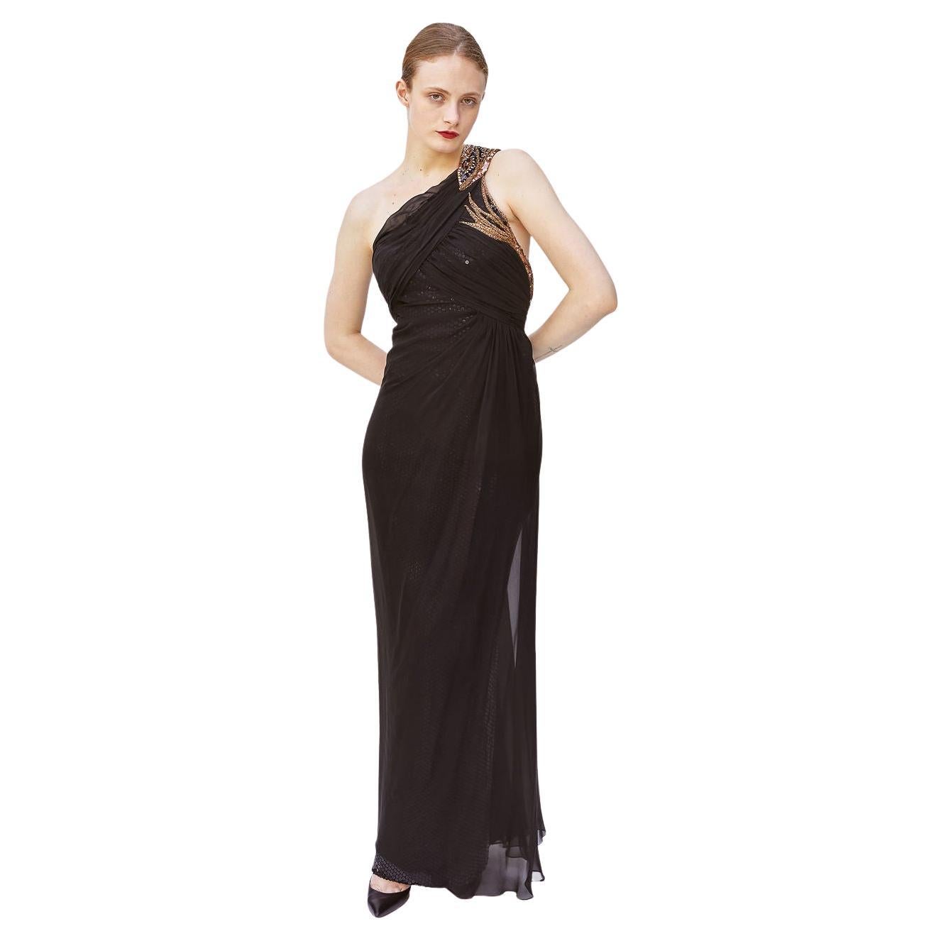 Bob Mackie 1980er Ein-Schulter-Perlen-Kleid mit Pailletten-Futter