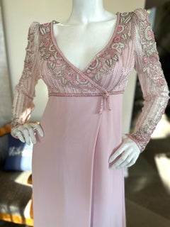 Bob Mackie 1980's Pink Beaded Plunging Wrap Style Dress Size 12