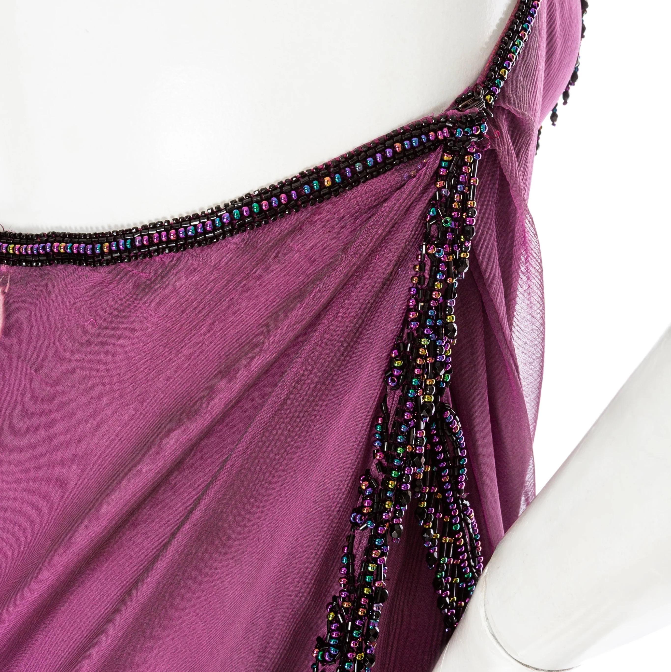 Bob Mackie 1980s Purple Silk Beaded Semi Sheer Halter Neck Dress 3