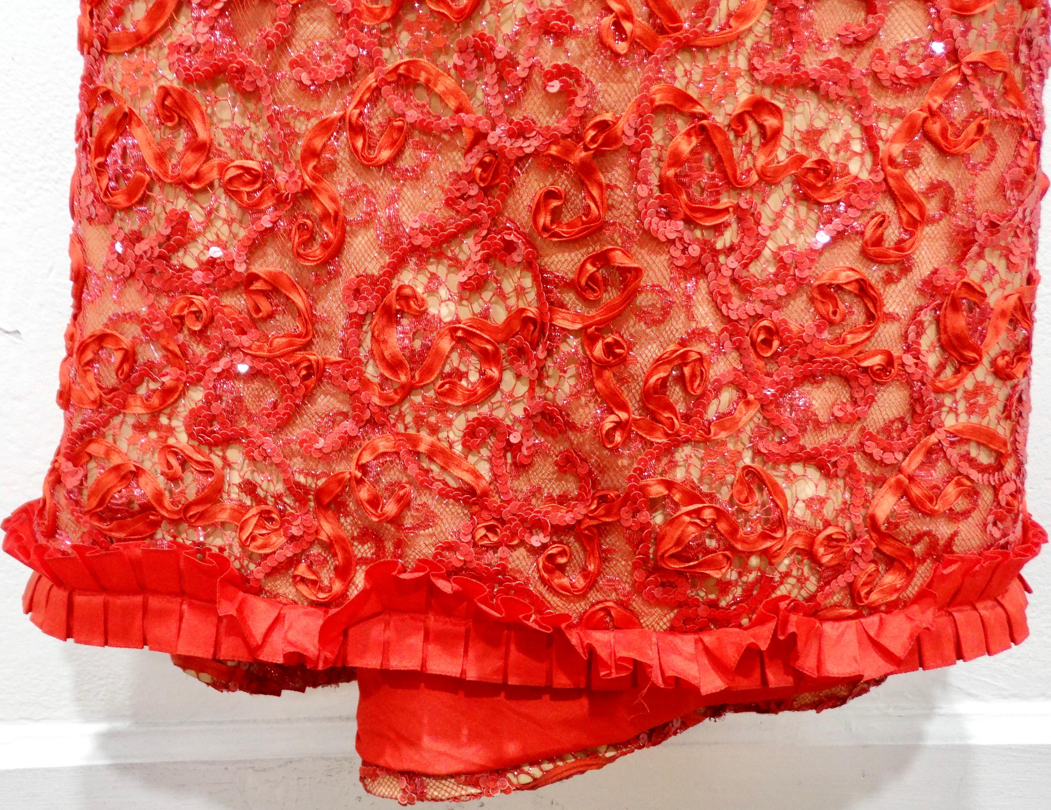 Bob Mackie 1980s Red Beaded Lace Gown For Sale 1