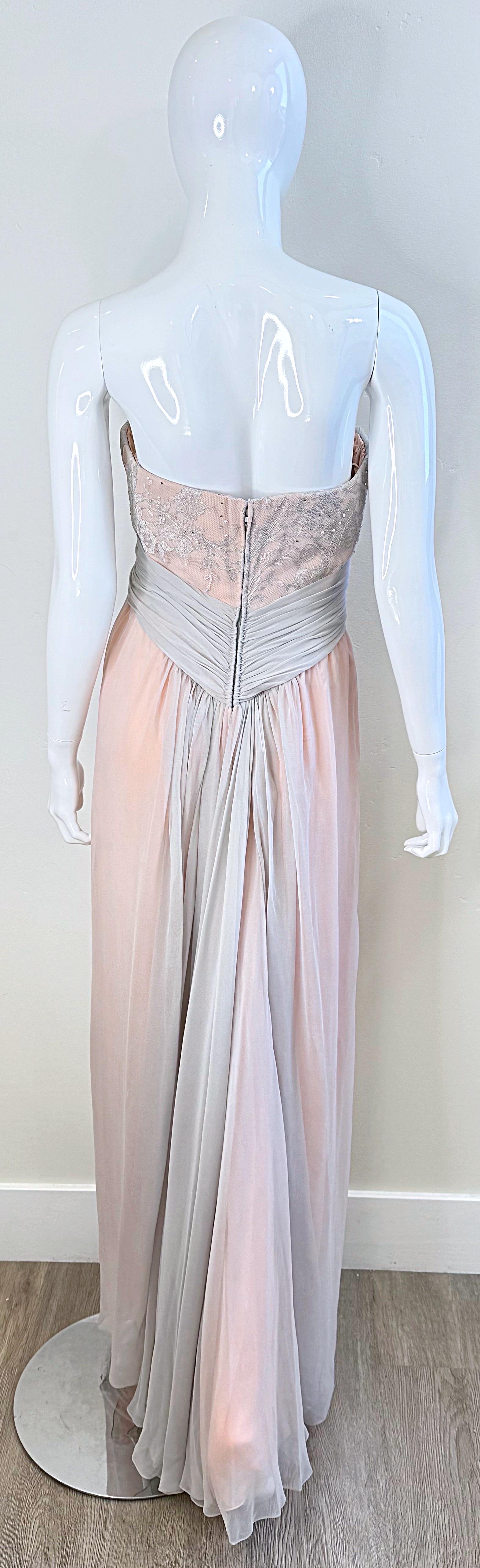 De las mujeres Bob Mackie Años 80 Talla 6 Rosa Claro + Gris Vestido Grecian de gasa de seda sin tirantes en venta