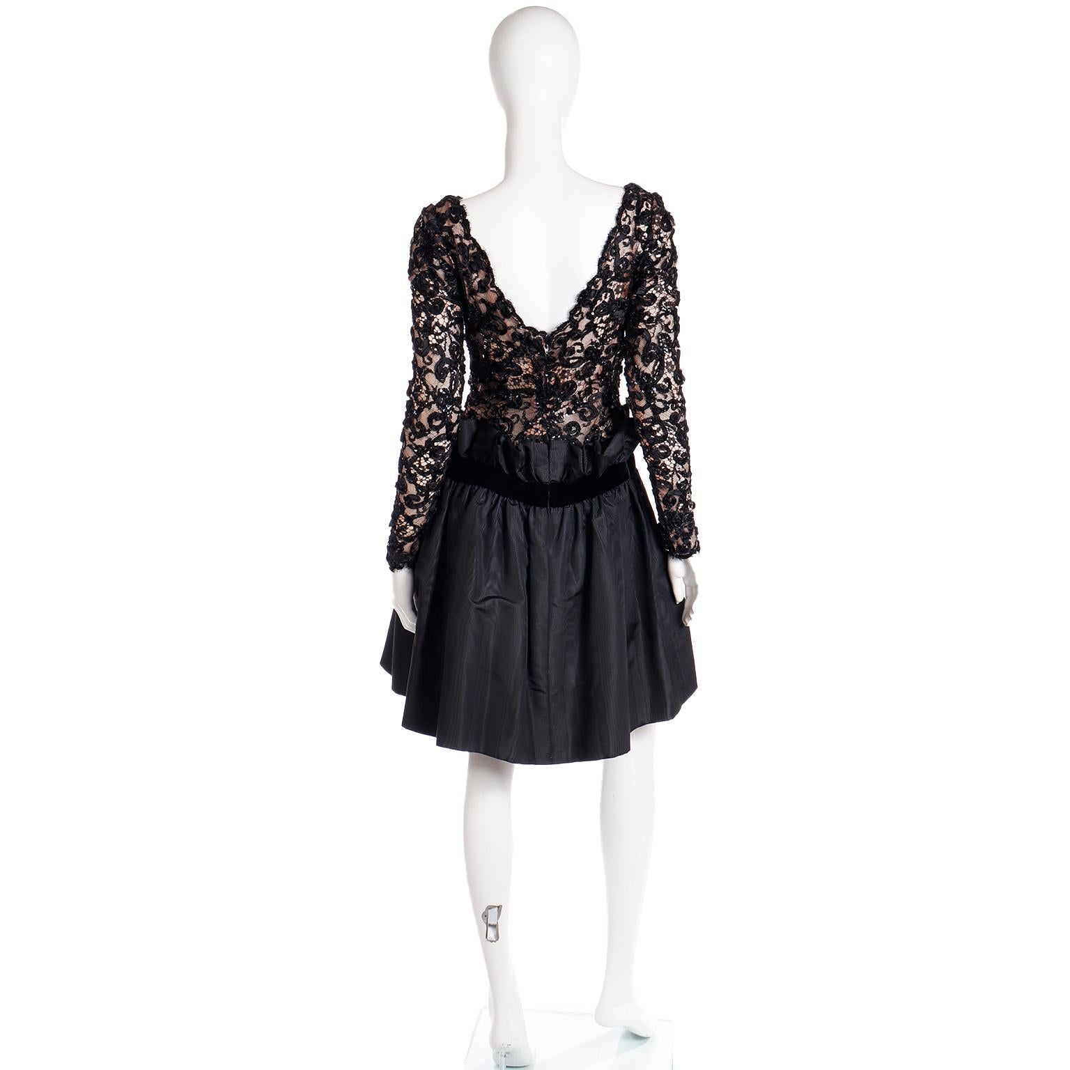 Bob Mackie 1980s Vintage Black Lace & Sequins Illusion Dress w Paper Bag Waist en vente 10