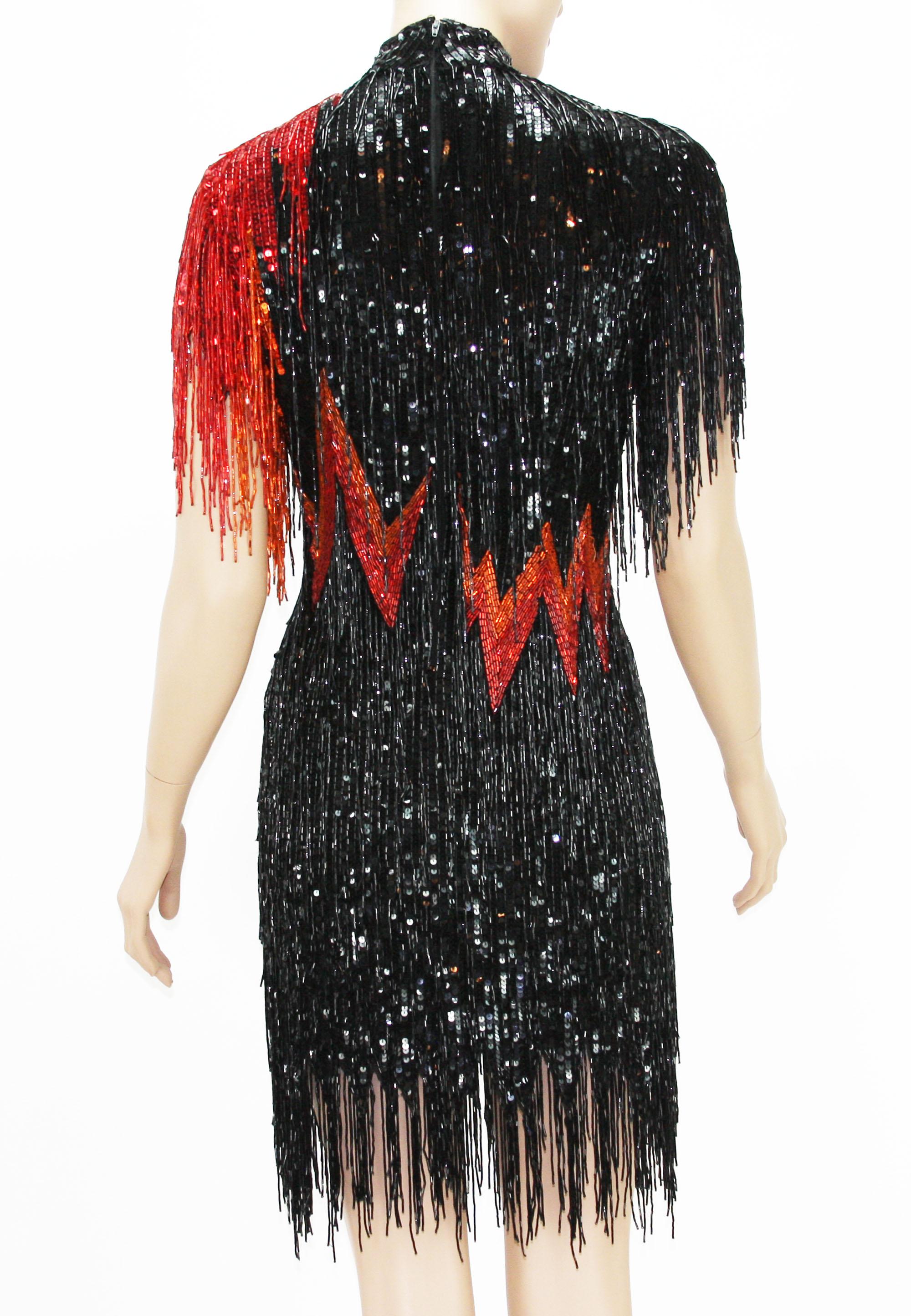 Bob Mackie 1982 Perlenbesetztes *Flame* Kleid vom Europäischen Tanzwettbewerb  (Schwarz) im Angebot