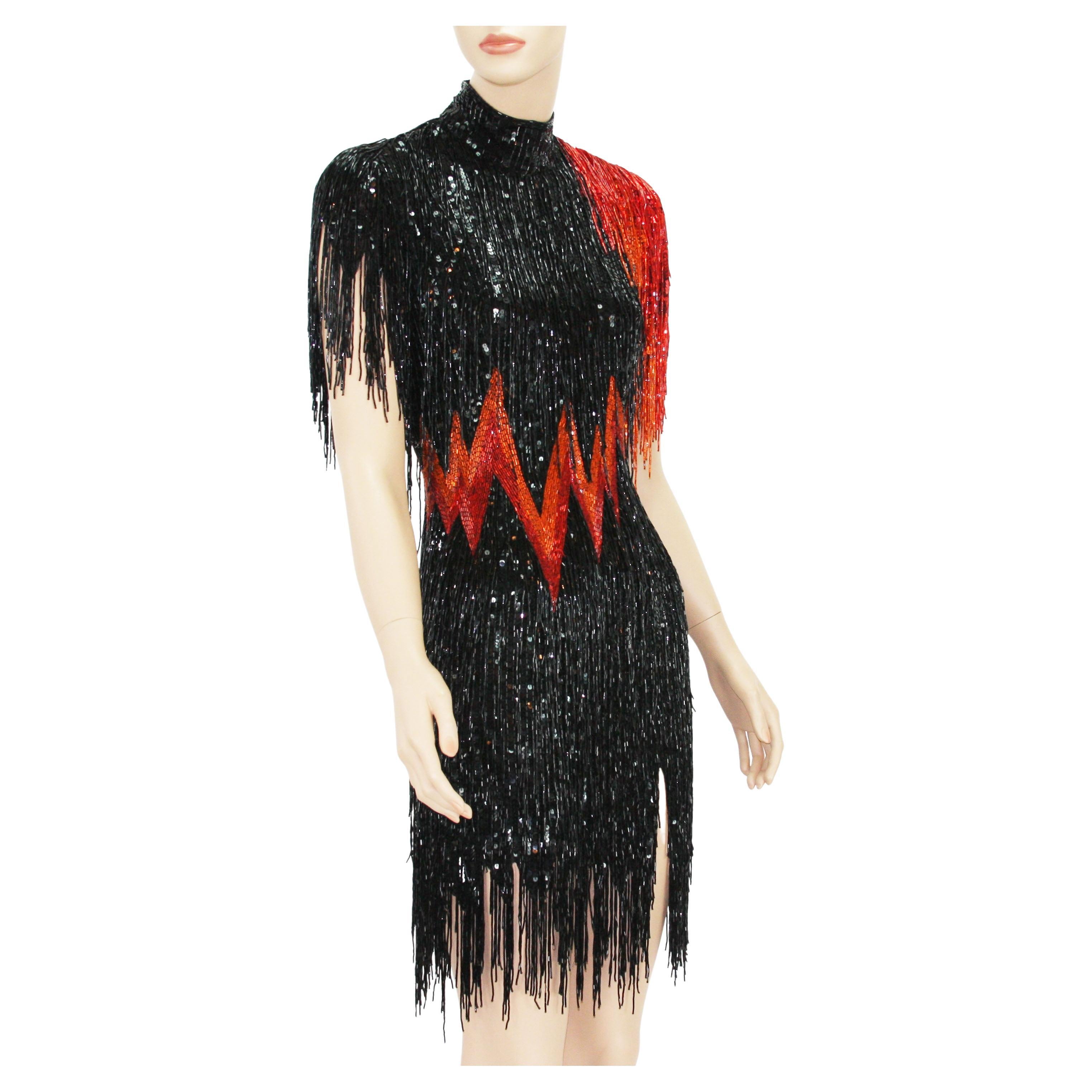 Bob Mackie 1982 Fully Beaded *Flame* Dress from European Dance Competition  For Sale
