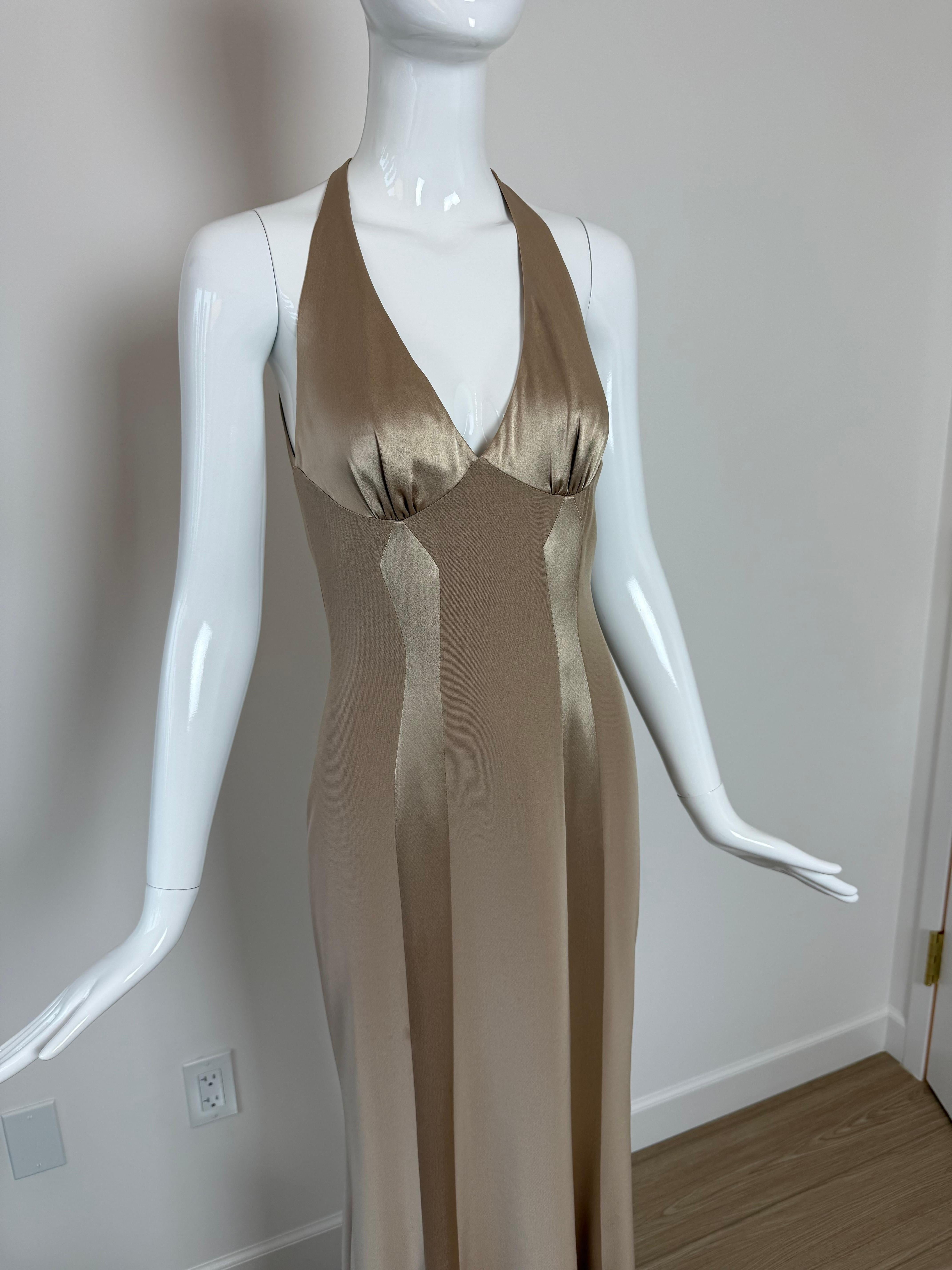 BOB MACKIE 1997 Vintage Runway Beige Evening Gown Open Back Bridal Wedding en vente 6