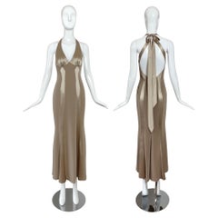 BOB MACKIE 1997 Vintage Runway Beige Evening Gown Open Back Bridal Wedding