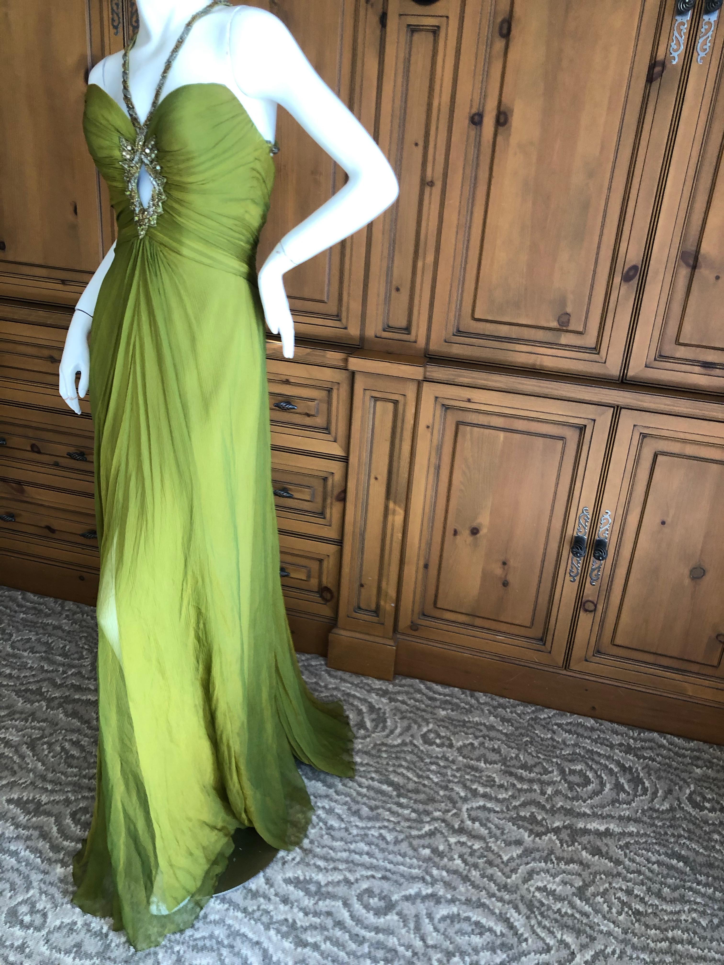 Bob Mackie 70er Jahre durchsichtiges Seiden-Chiffon-Perlen-Schlüsselkleid mit passendem Umhang (Grün) im Angebot