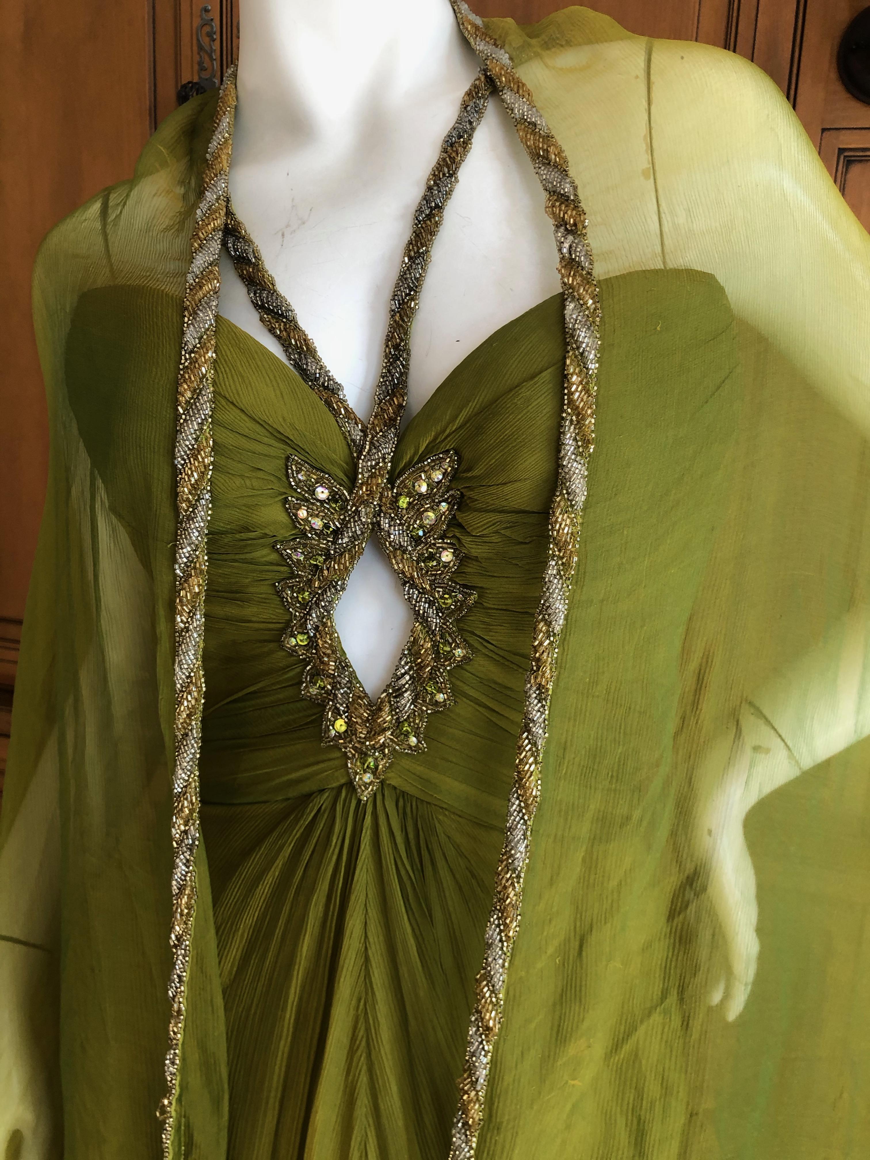 Bob Mackie 70er Jahre durchsichtiges Seiden-Chiffon-Perlen-Schlüsselkleid mit passendem Umhang Damen im Angebot