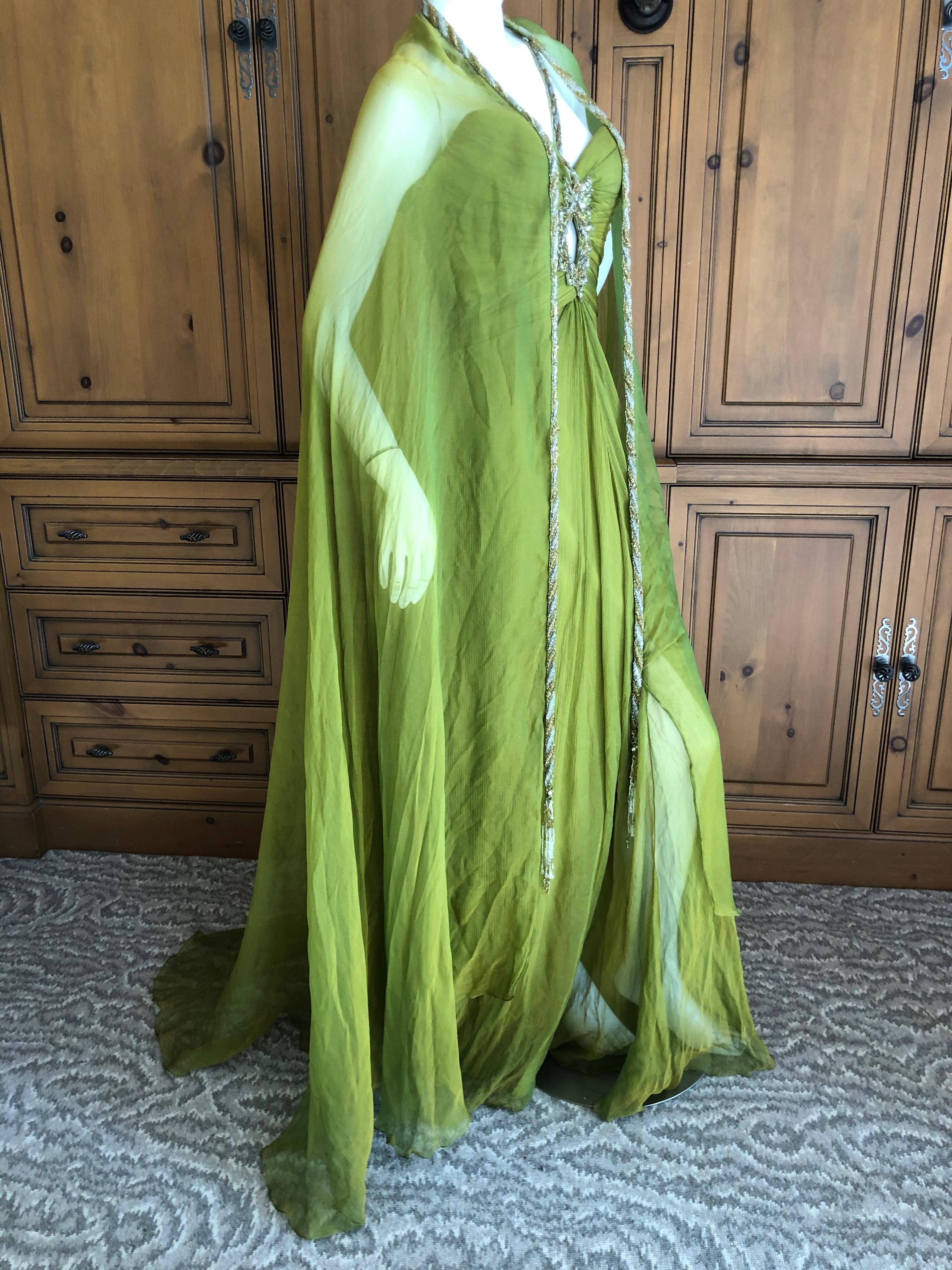 Bob Mackie 70's Sheer Silk Chiffon Beaded Keyhole Gown with Matching Cape In Good Condition For Sale In Cloverdale, CA
