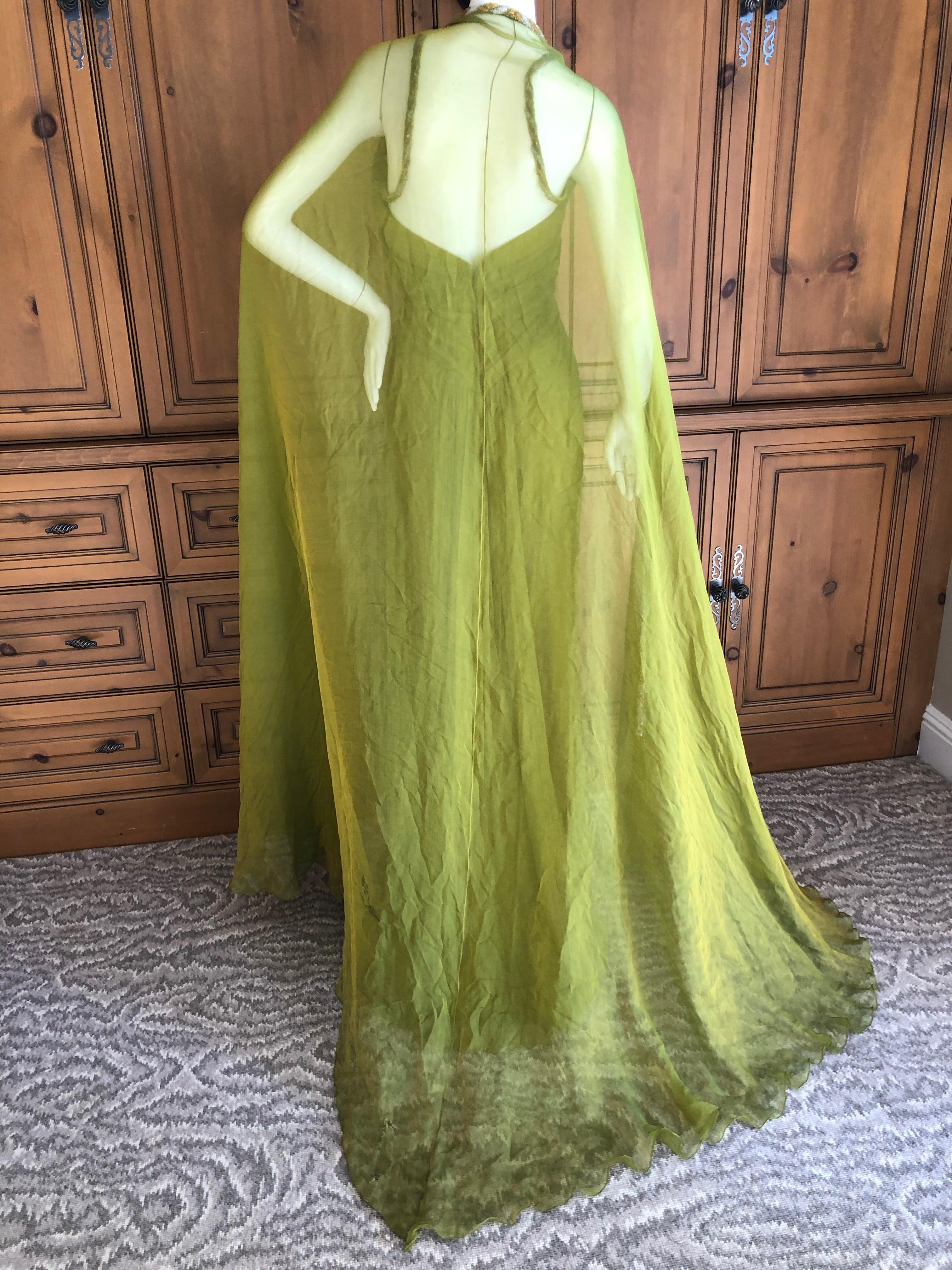 Women's Bob Mackie 70's Sheer Silk Chiffon Beaded Keyhole Gown with Matching Cape For Sale