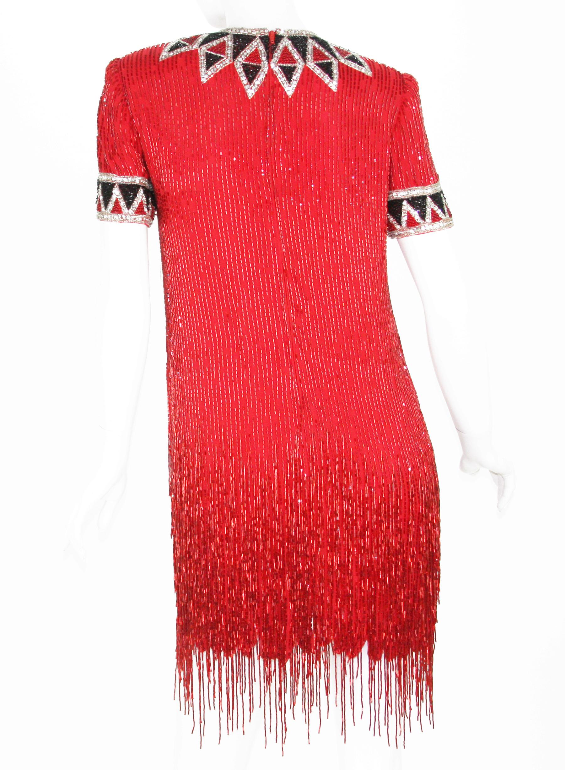 red beaded fringe dress