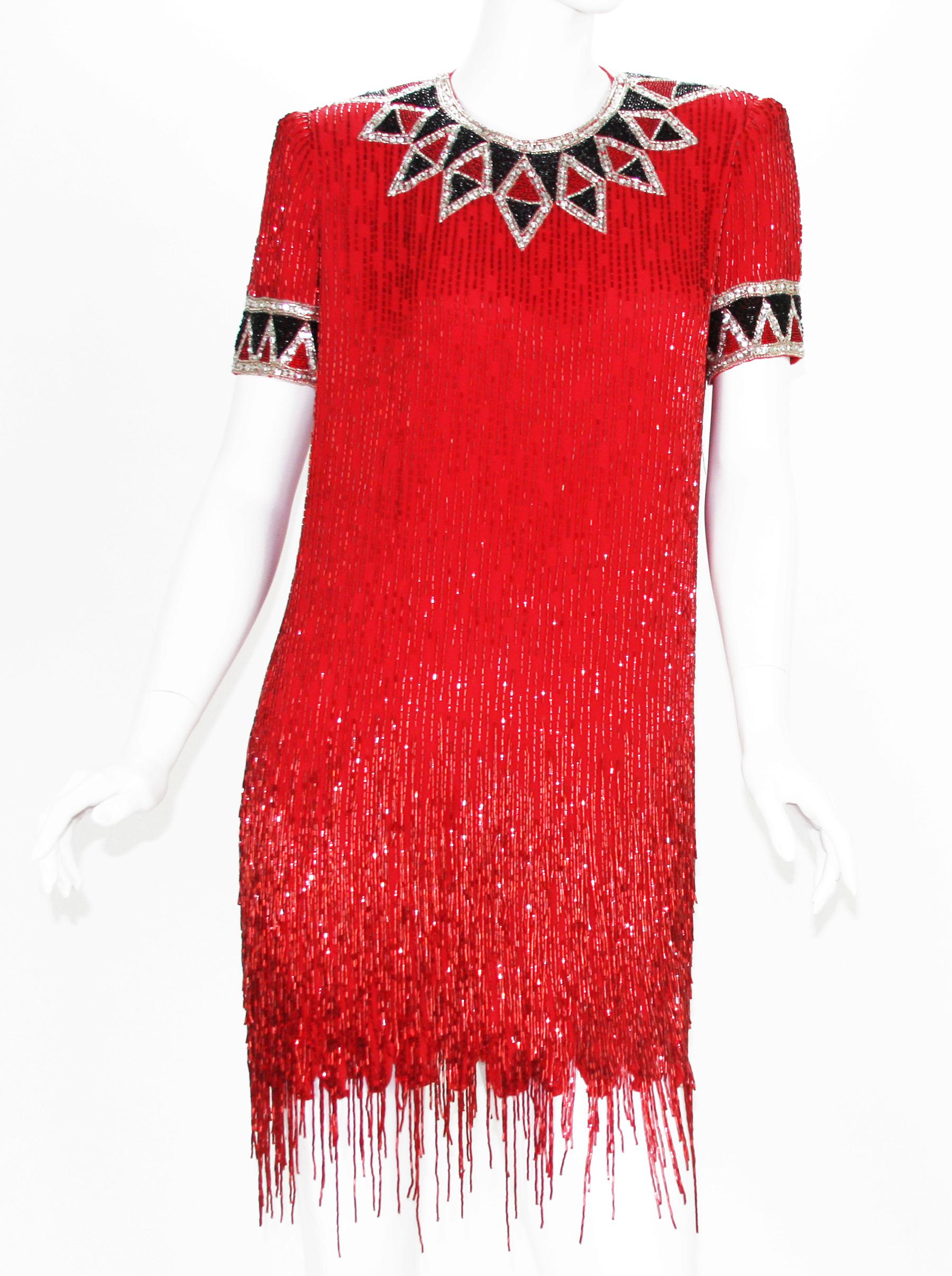 red fringe dress