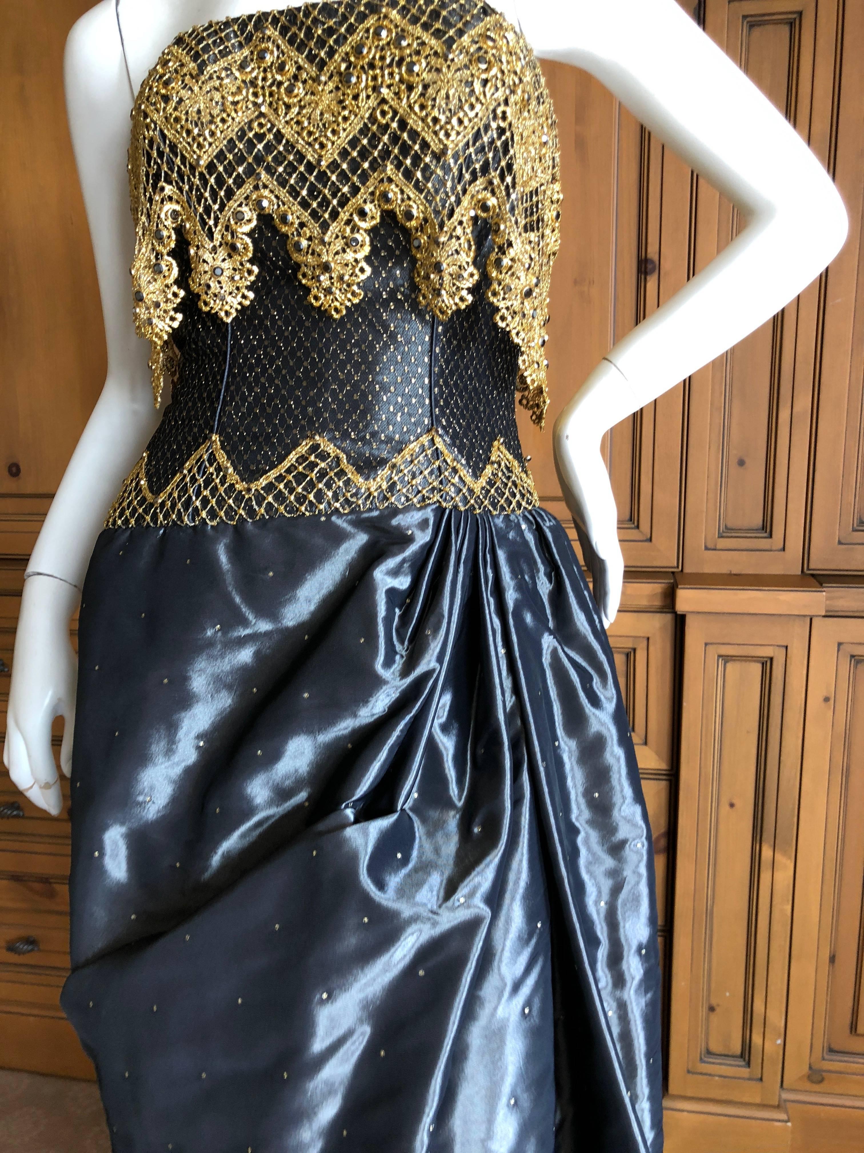 Bob Mackie Silk Strapless Gold Lace Adorned Evening Dress and Cape Coat, 1980s In Excellent Condition In Cloverdale, CA
