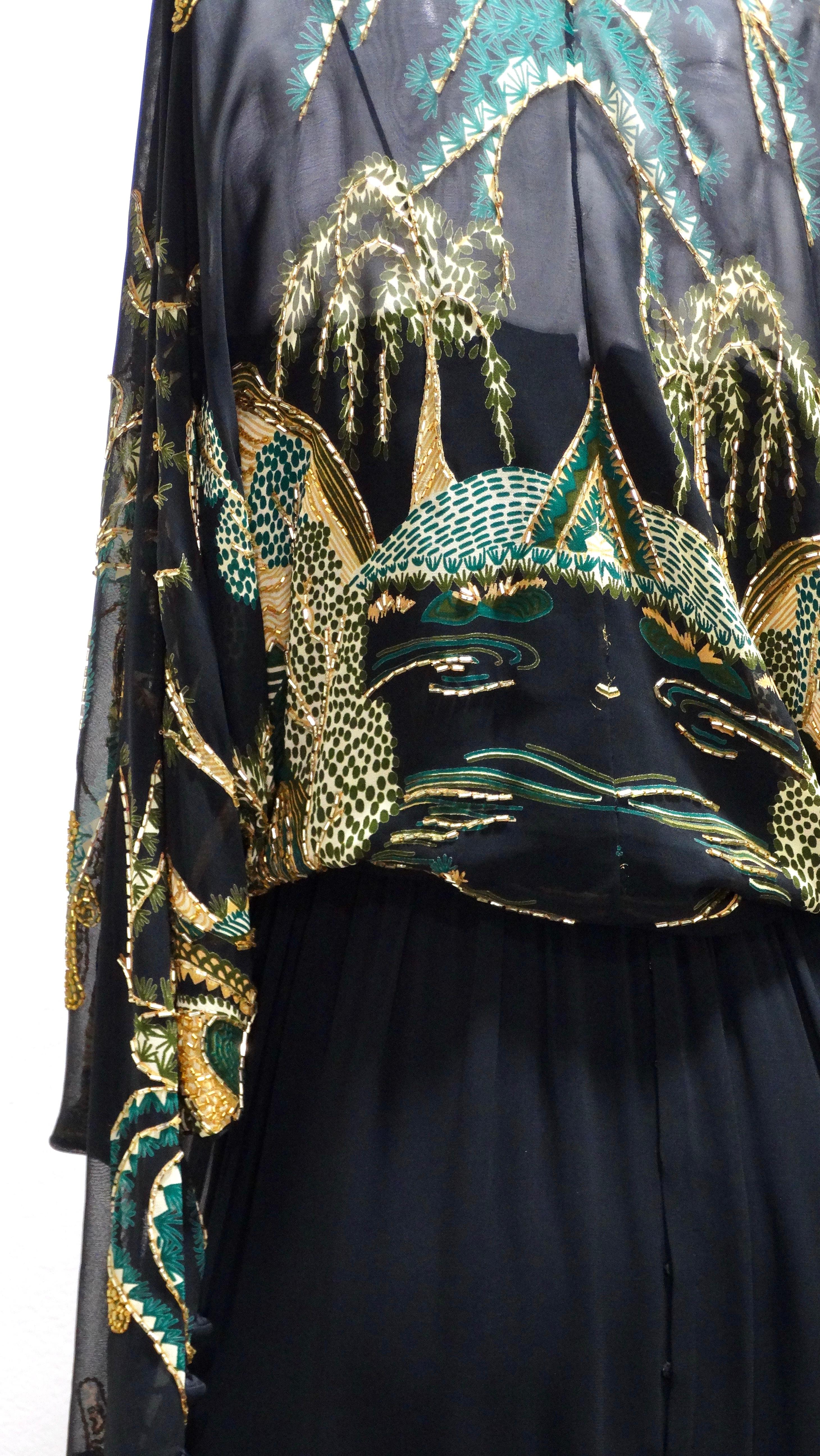 Bob Mackie e Ray Aghayan, abito in chiffon con perline a forma di albero di salice 4