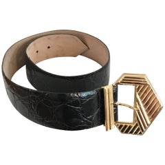 Bob Mackie Art Deco Buckle on Faux Alligator Leather Strap, 1980s
