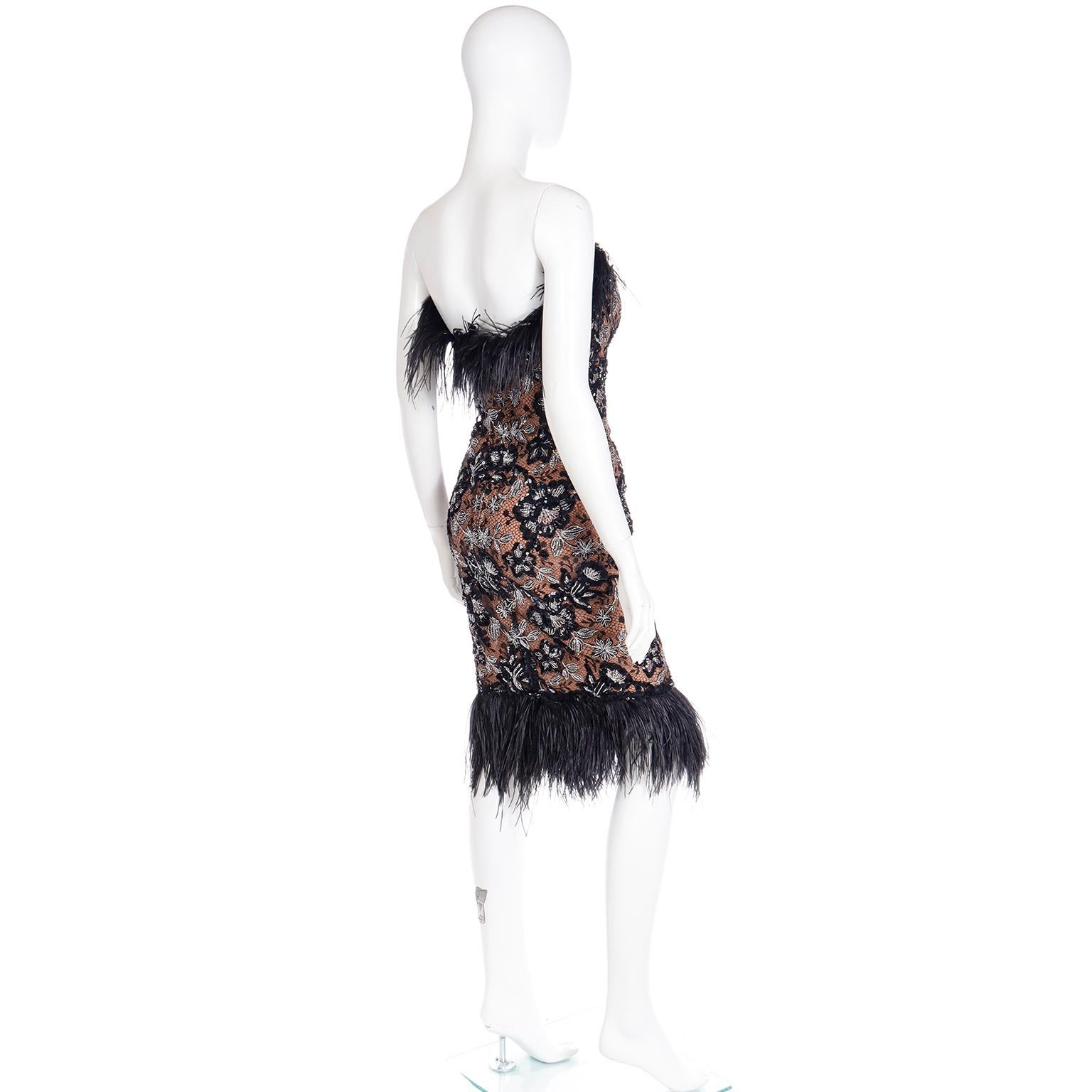 Bob Mackie Sequin Metallic Feather Strapless Evening Dress with Low V 1