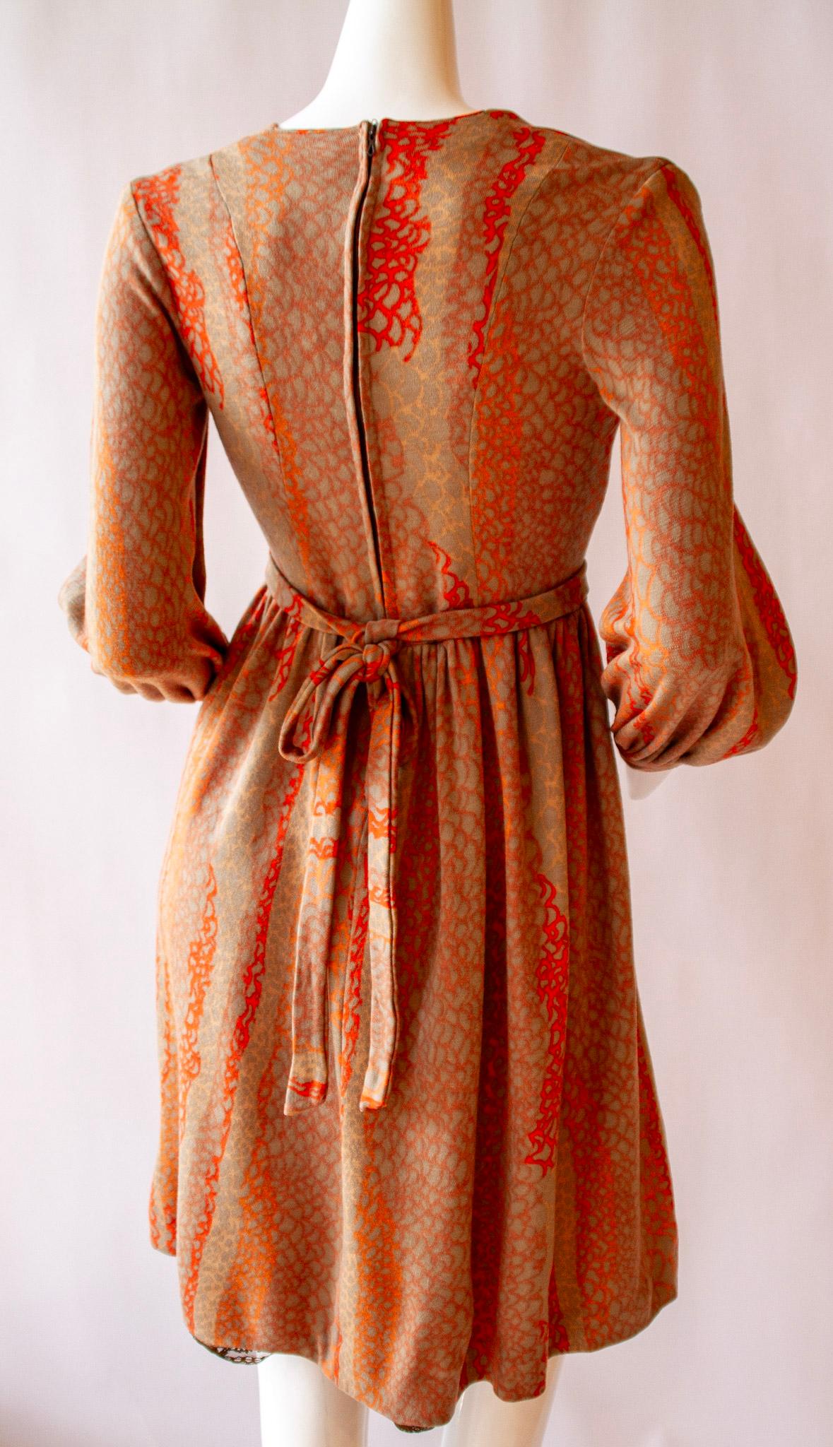 BOB MACKIE Bishop Sleeves Wrap Dress with Zipper Back, Creamsicle Orange, c.1970 In Excellent Condition For Sale In Kingston, NY