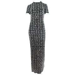 Bob Mackie Black and White Beaded Maxi Column Dress, 1980s
