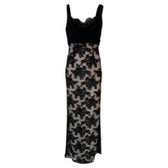 Bob Mackie Black Chiffon & Beaded Black Lace Evening Gown 10