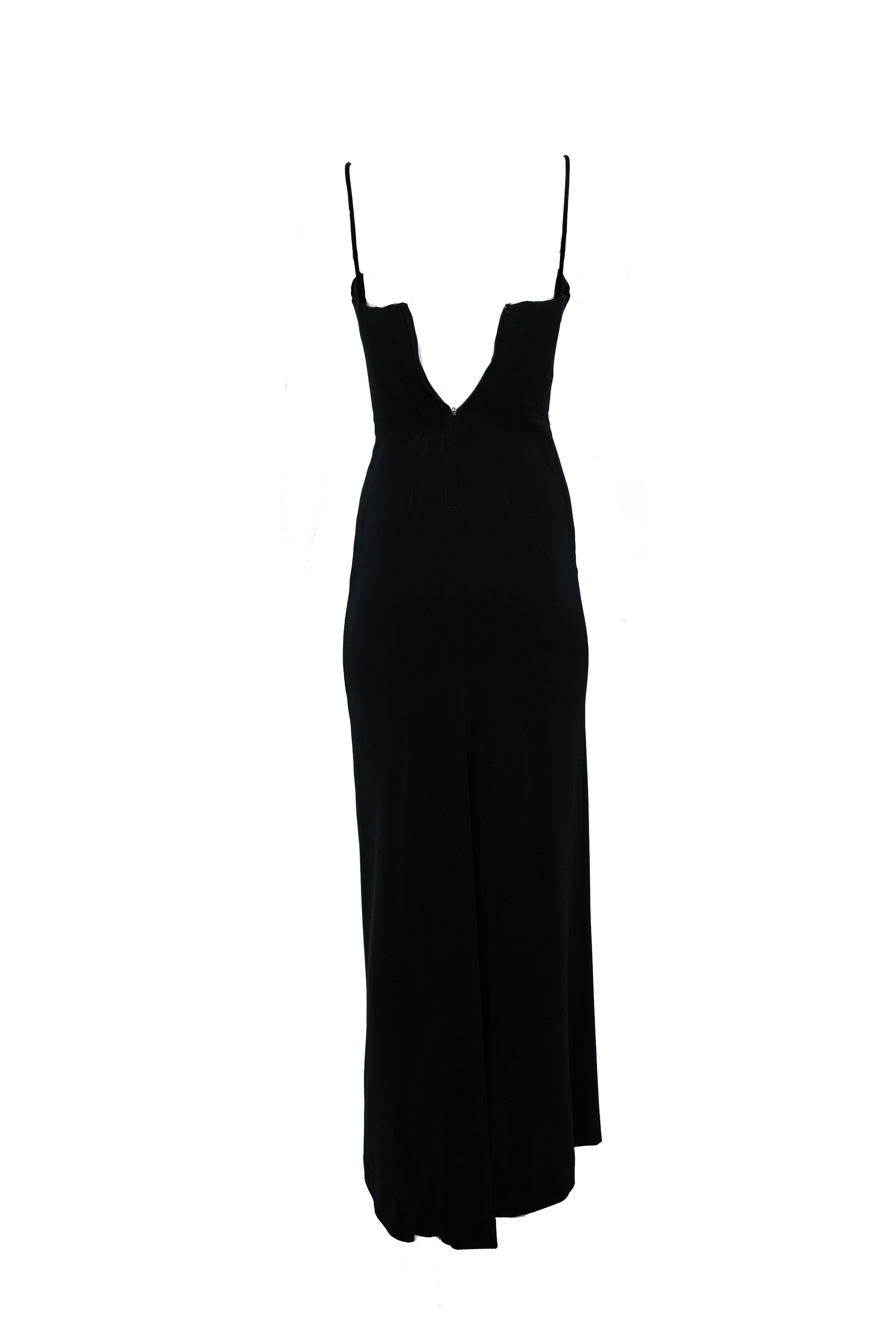 Bob Mackie Black Evening Gown With Velvet & Beaded Trim Pour femmes en vente