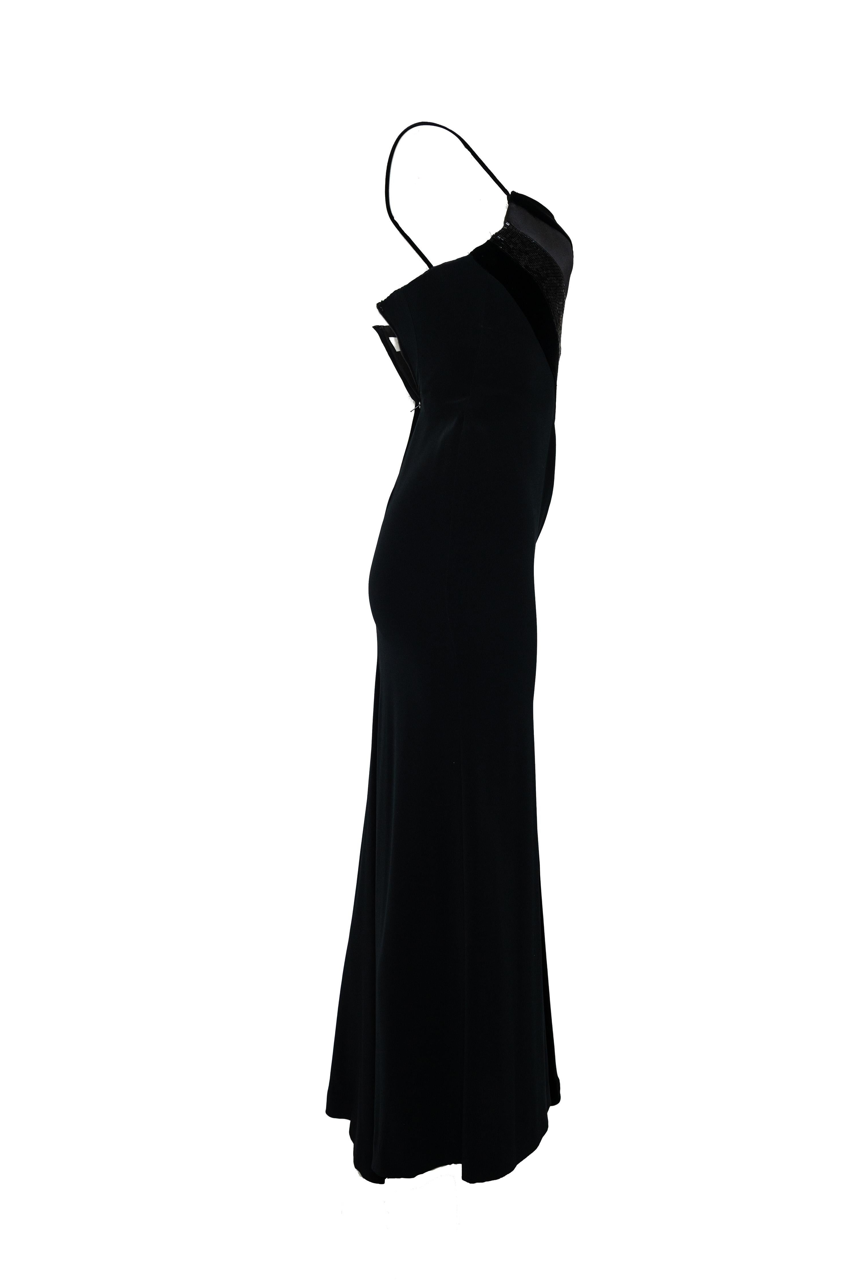 Bob Mackie Black Evening Gown With Velvet & Beaded Trim en vente 1
