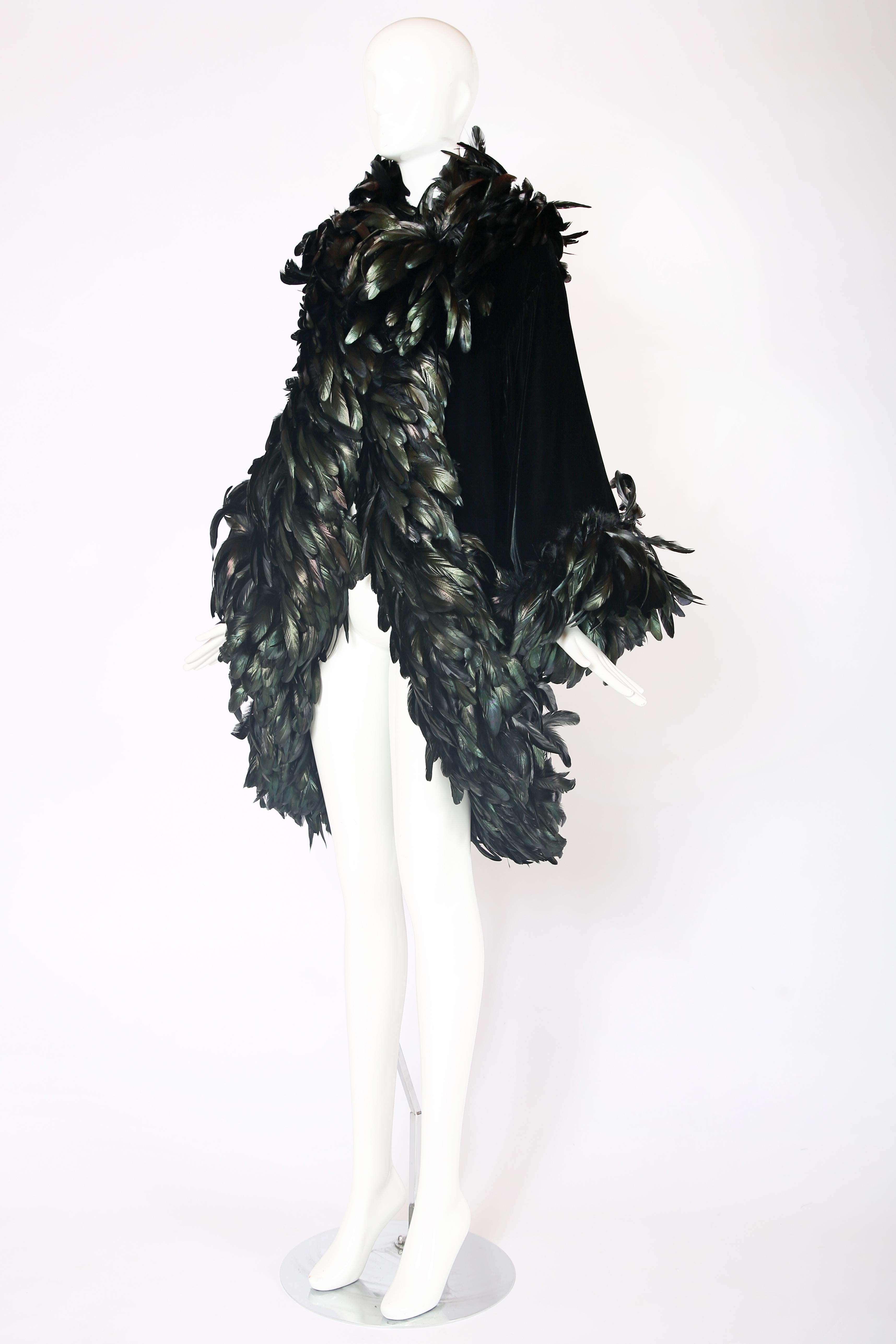 Women's or Men's Bob Mackie Black Velvet Jacket Coat w/Feather Trim
