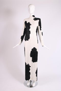 Bob Mackie Black & White Beaded Evening Gown