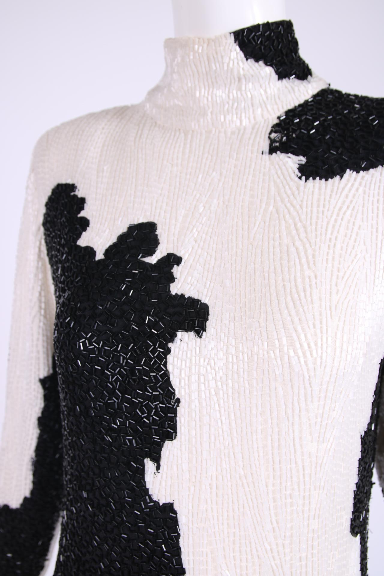 Gray Bob Mackie Black & White Beaded Evening Gown