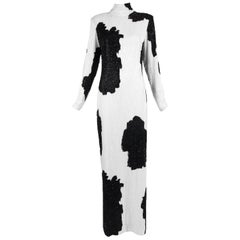Bob Mackie Black & White Beaded Evening Gown