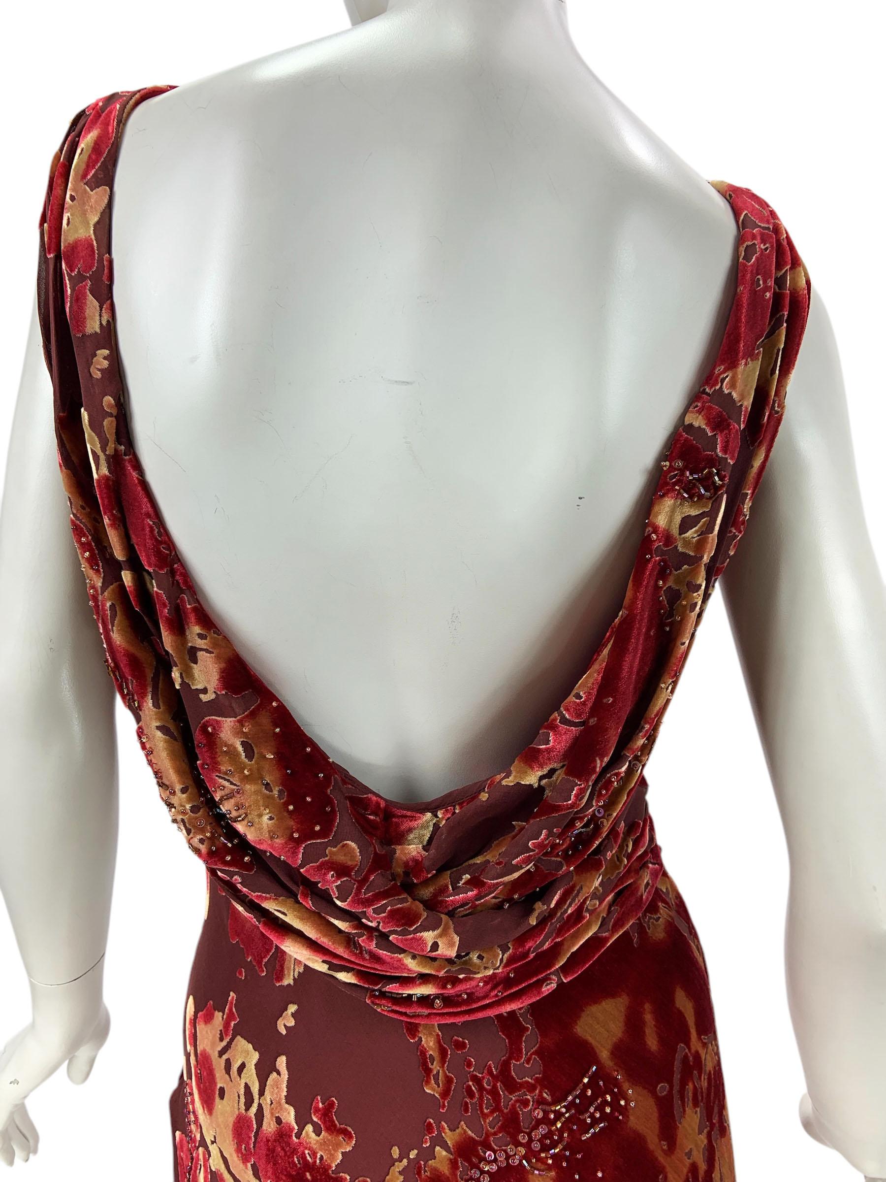 Bob Mackie Boutique Devore Semi-Sheer Velvet Floral Print Bias Cut Long Dress  6 For Sale 5