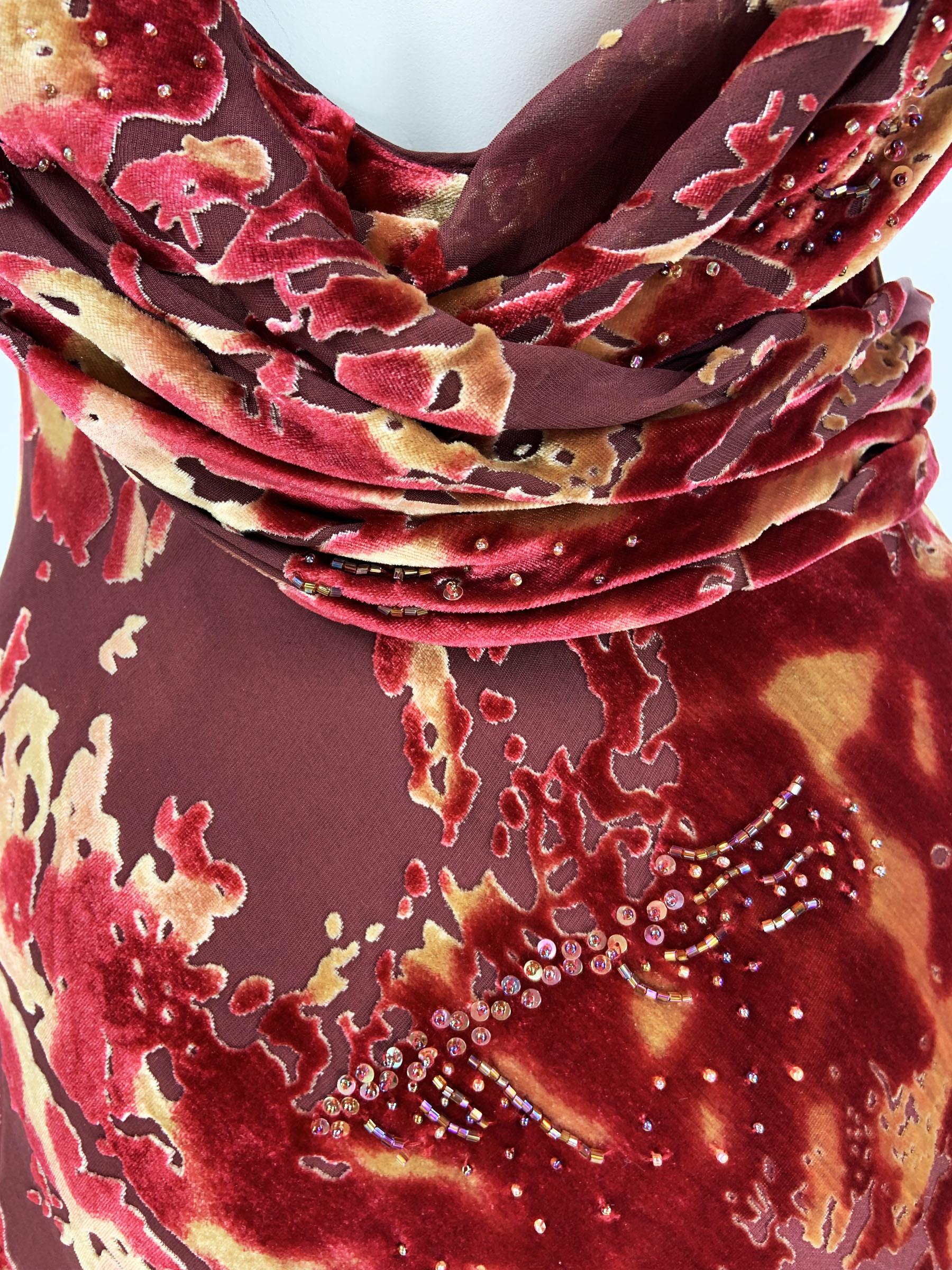 Bob Mackie Boutique Devore Semi-Sheer Velvet Floral Print Bias Cut Long Dress  6 For Sale 6