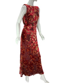 Bob Mackie Boutique Devore Semi-Sheer Velvet Floral Print Bias Cut Long Dress  6