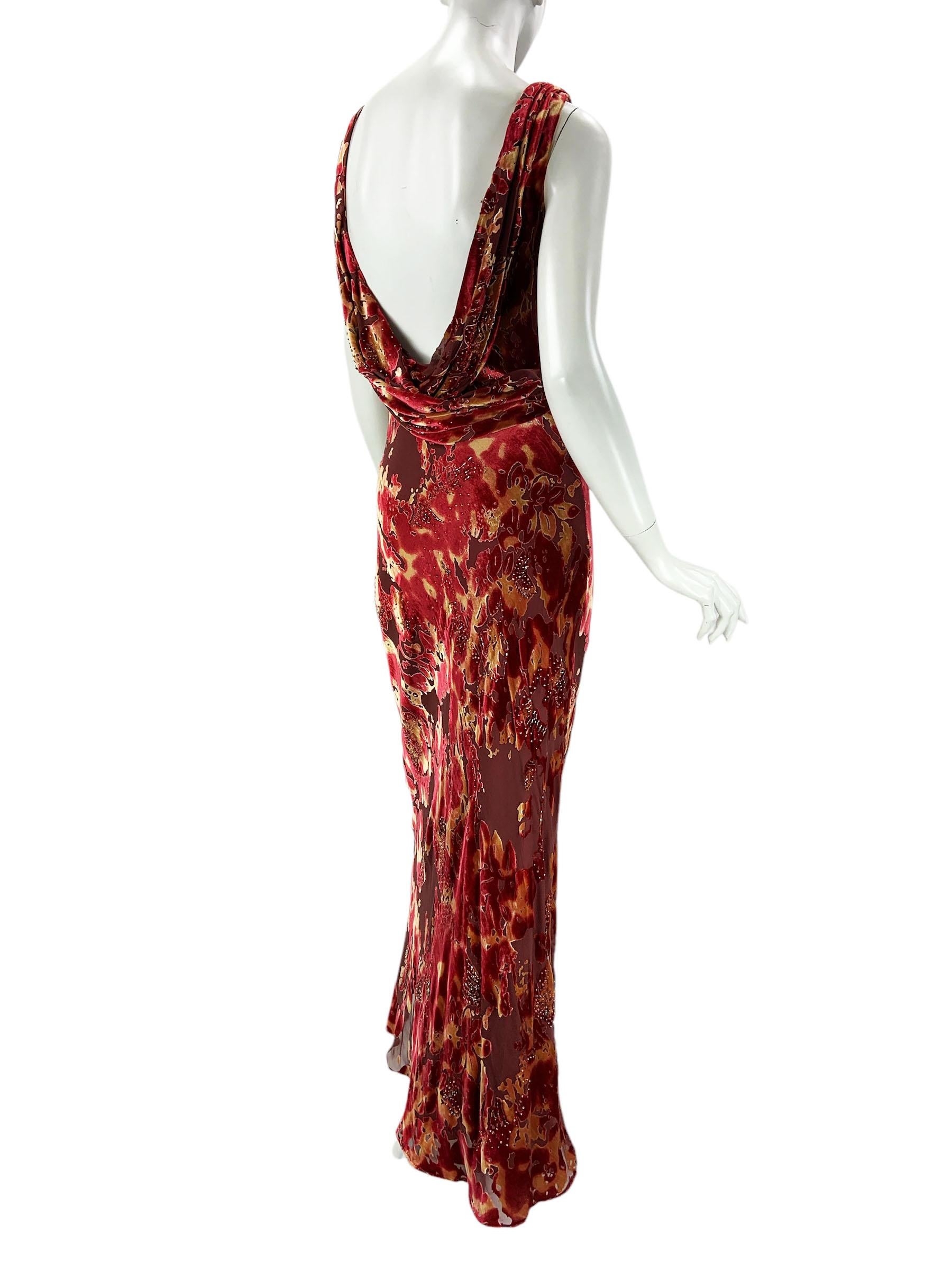 Women's Bob Mackie Boutique Devore Semi-Sheer Velvet Floral Print Bias Cut Long Dress  6 For Sale