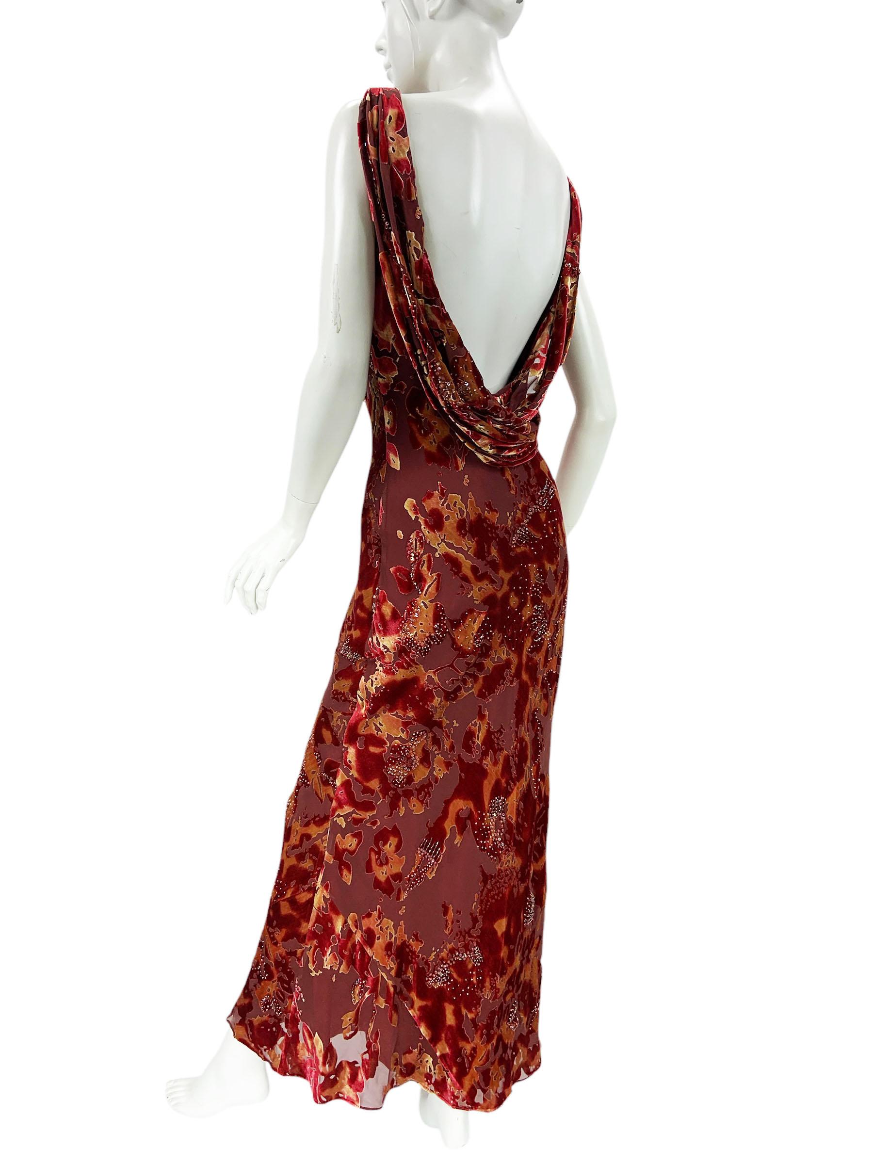 Bob Mackie Boutique Devore Semi-Sheer Velvet Floral Print Bias Cut Long Dress  6 For Sale 1