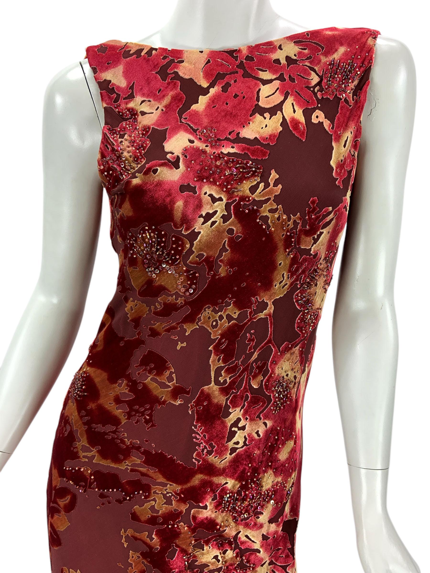 Bob Mackie Boutique Devore Semi-Sheer Velvet Floral Print Bias Cut Long Dress  6 For Sale 2