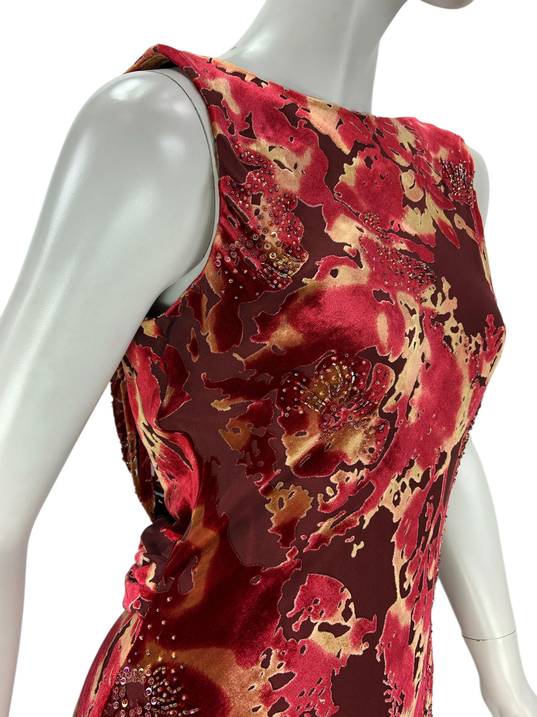 Bob Mackie Boutique Devore Semi-Sheer Velvet Floral Print Bias Cut Long Dress  6 For Sale 3