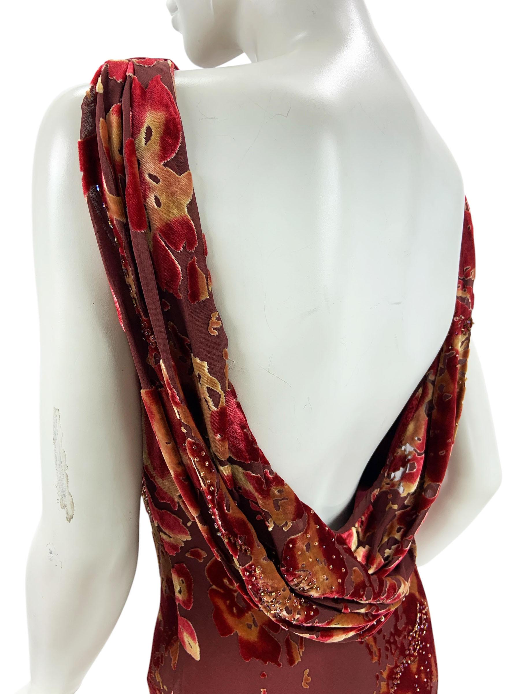 Bob Mackie Boutique Devore Semi-Sheer Velvet Floral Print Bias Cut Long Dress  6 For Sale 4