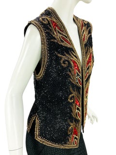 Bob Mackie Boutique Vintage Fully Beaded Silk Vest Jacket US size 8