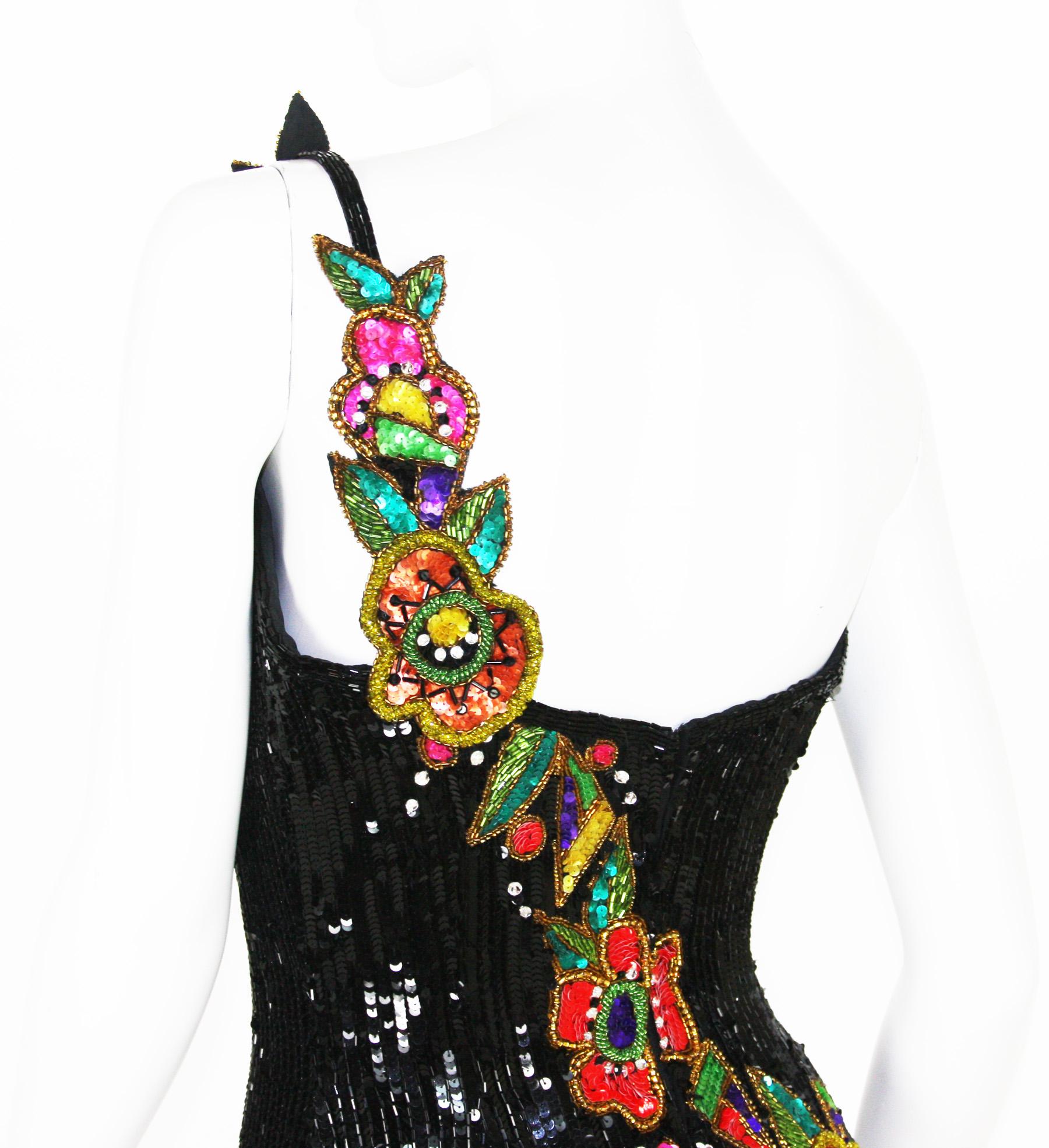 Bob Mackie Couture Exquisite Fringed Gatsby Flapper Corset Beaded Mini Dress  In Excellent Condition In Montgomery, TX